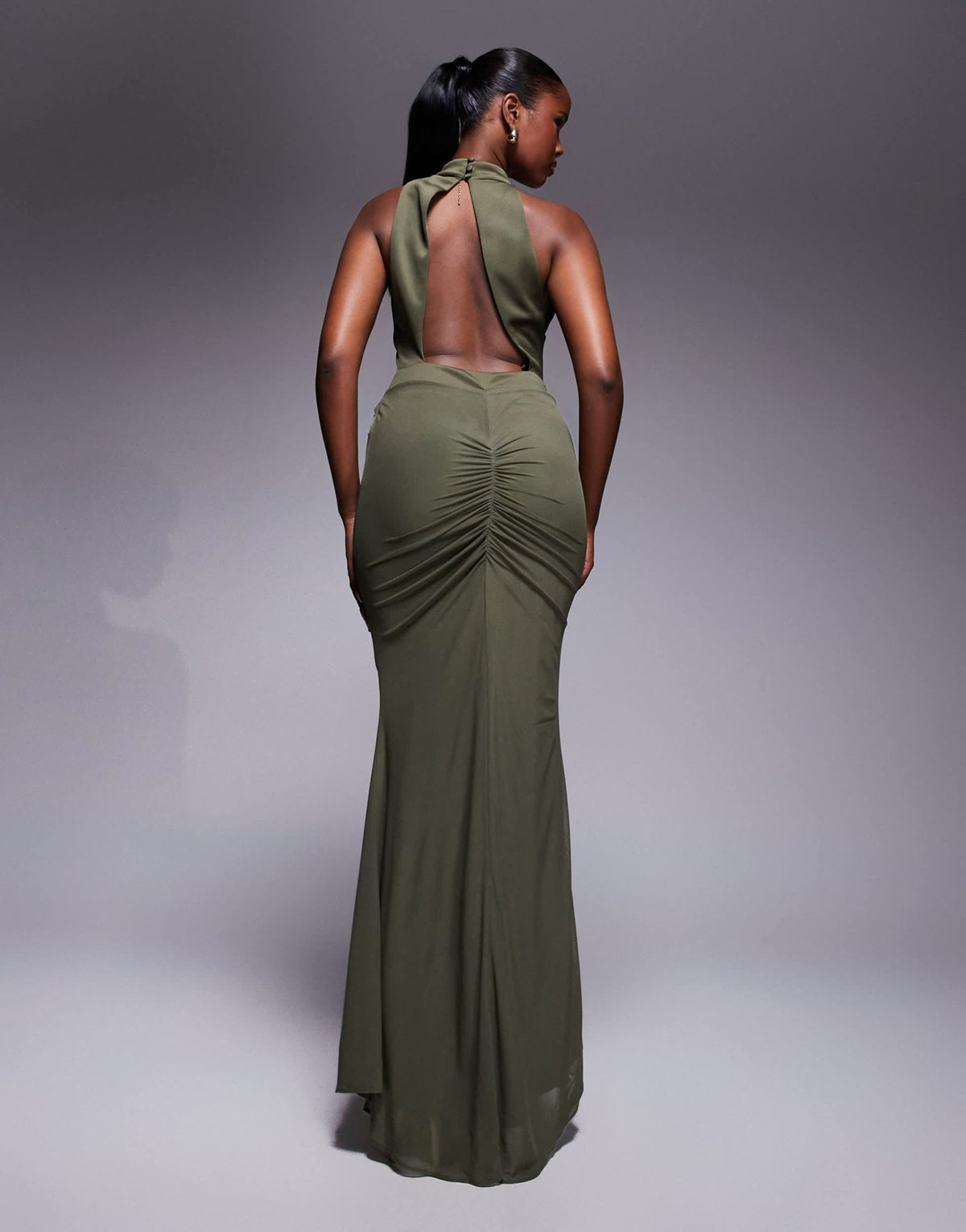 ASOS DESIGN Premium high neck maxi dress with super ruched channels in khaki - ASOS Sample Sale