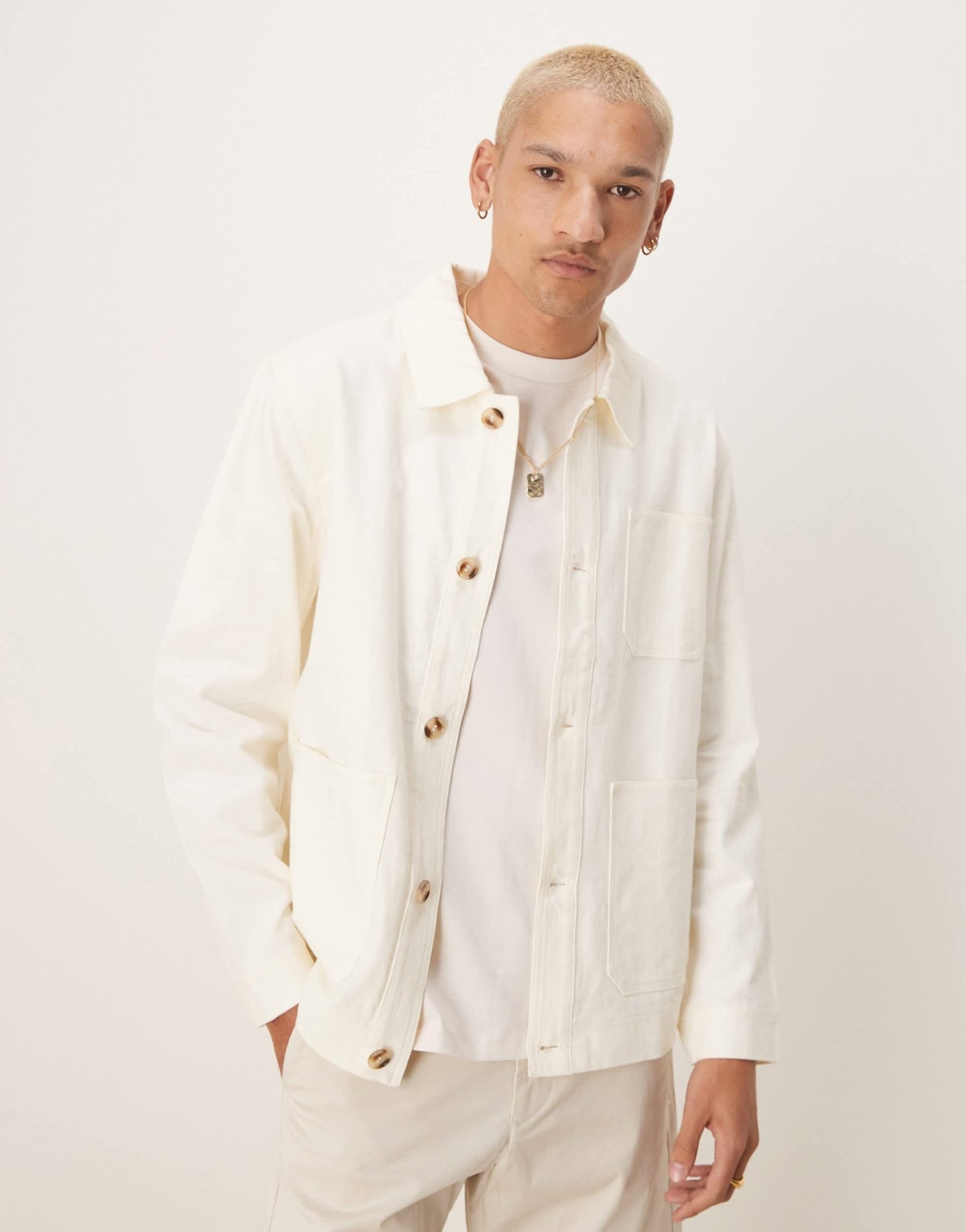 ASOS DESIGN Premium linen blend worker jacket in white - ASOS Sample Sale