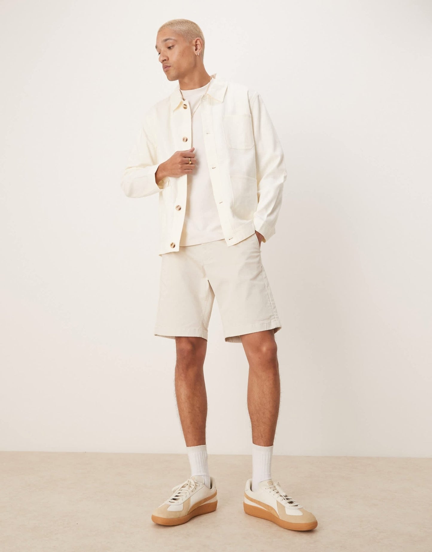 ASOS DESIGN Premium linen blend worker jacket in white - ASOS Sample Sale