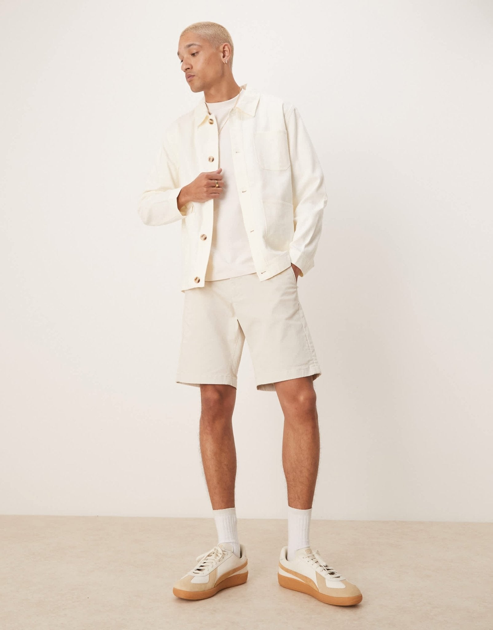 ASOS DESIGN Premium linen blend worker jacket in white - ASOS Sample Sale