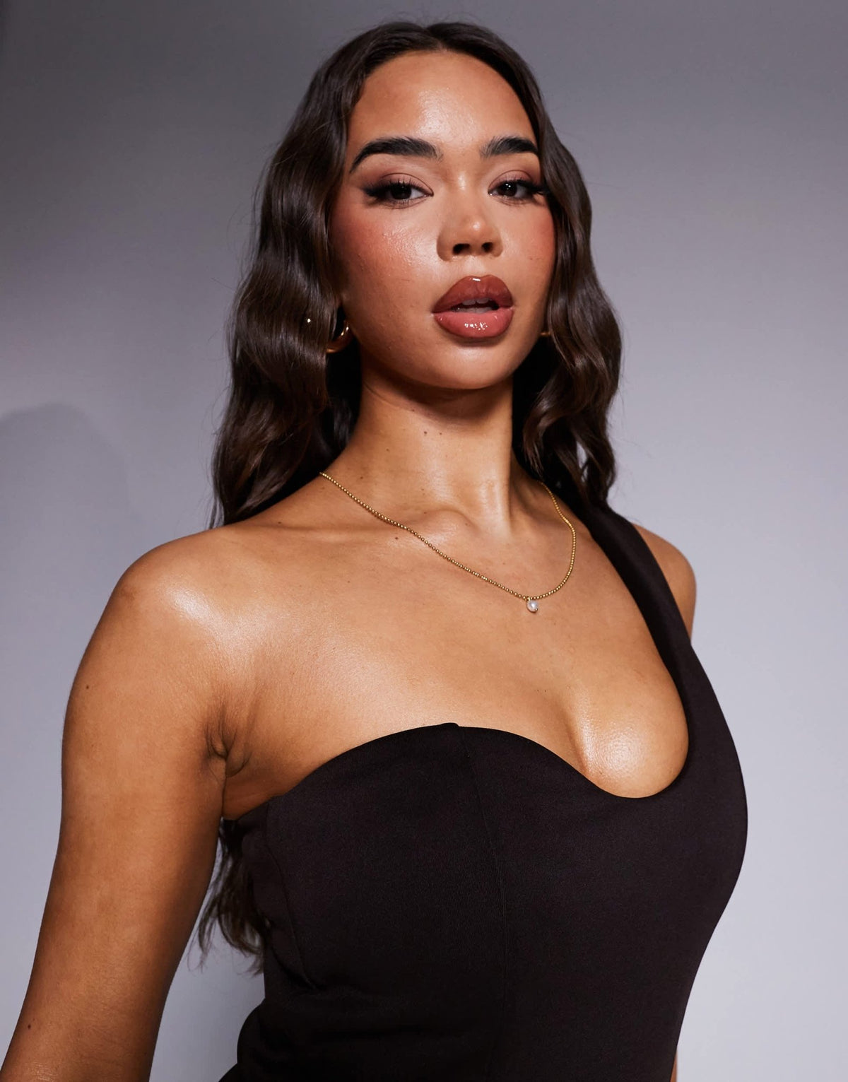 ASOS DESIGN premium maxi dress with asymmetric neckline and contrast skirt in chocolate in scuba - style fabric - ASOS Sample Sale