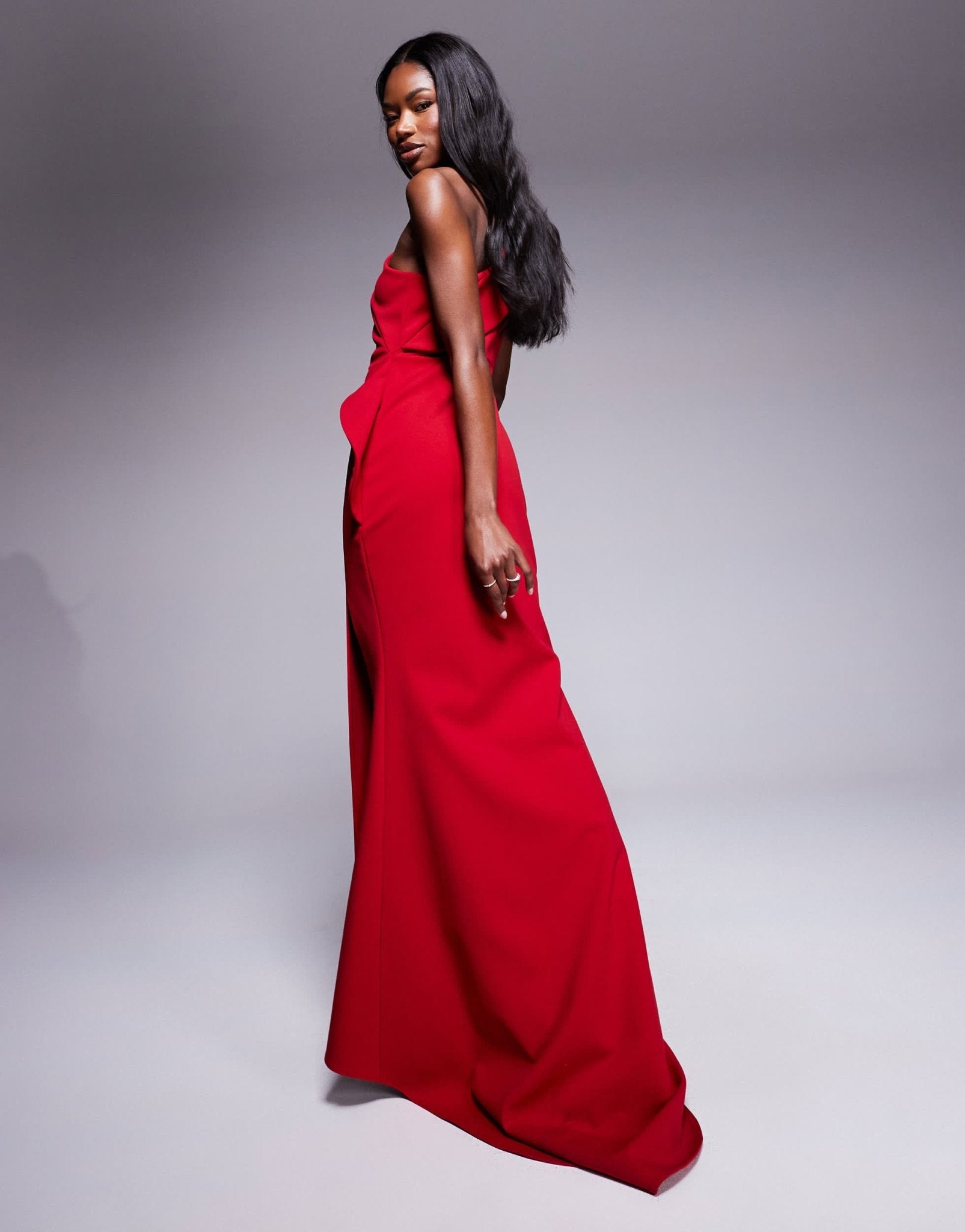 ASOS DESIGN Premium maxi dress with exaggerated sharp neckline in red scuba - style fabric - ASOS Sample Sale