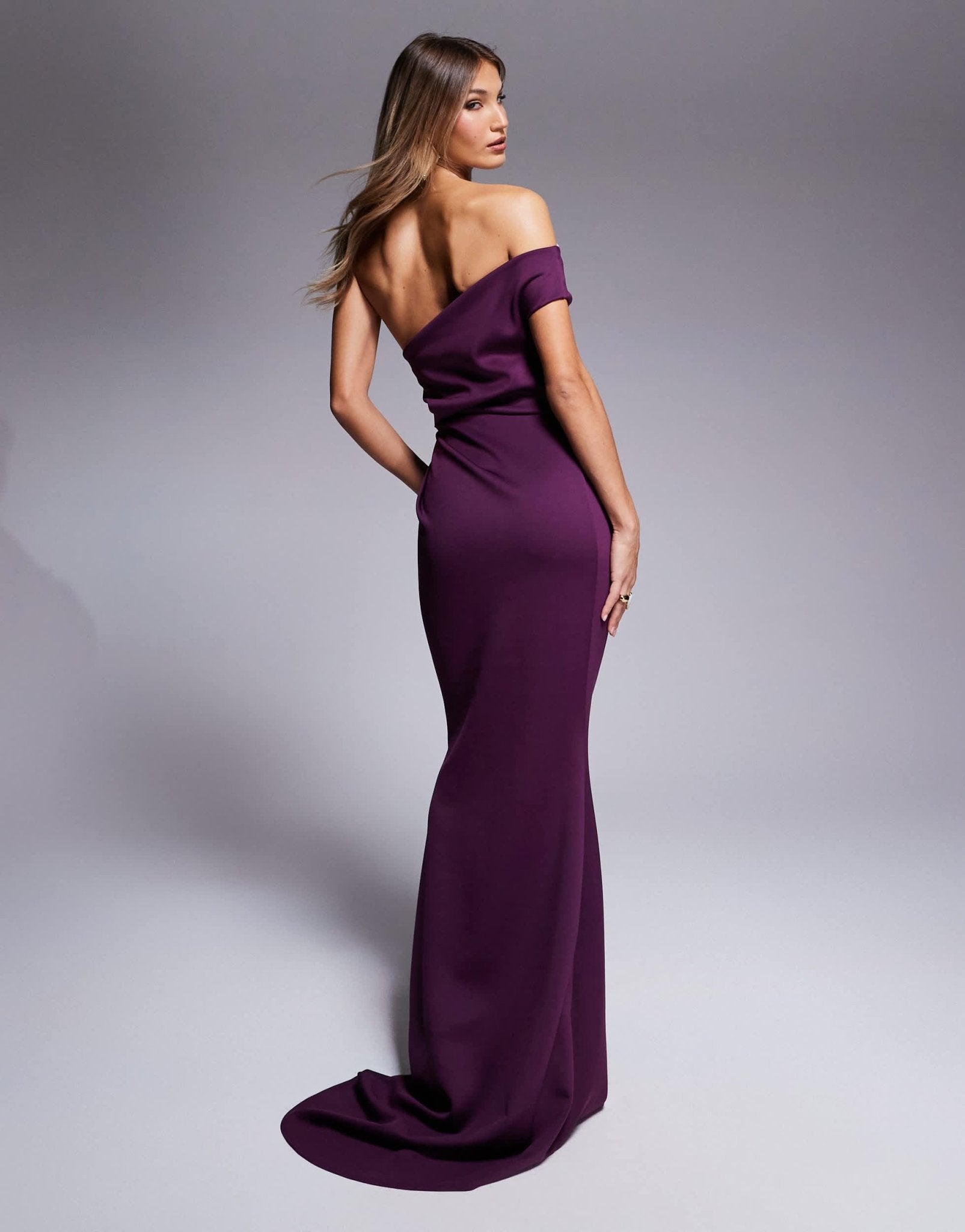 knee length dresses for ladies Rent ASOS DESIGN Satin One Shoulder Wrap Maxi Dress With Open Back In Black