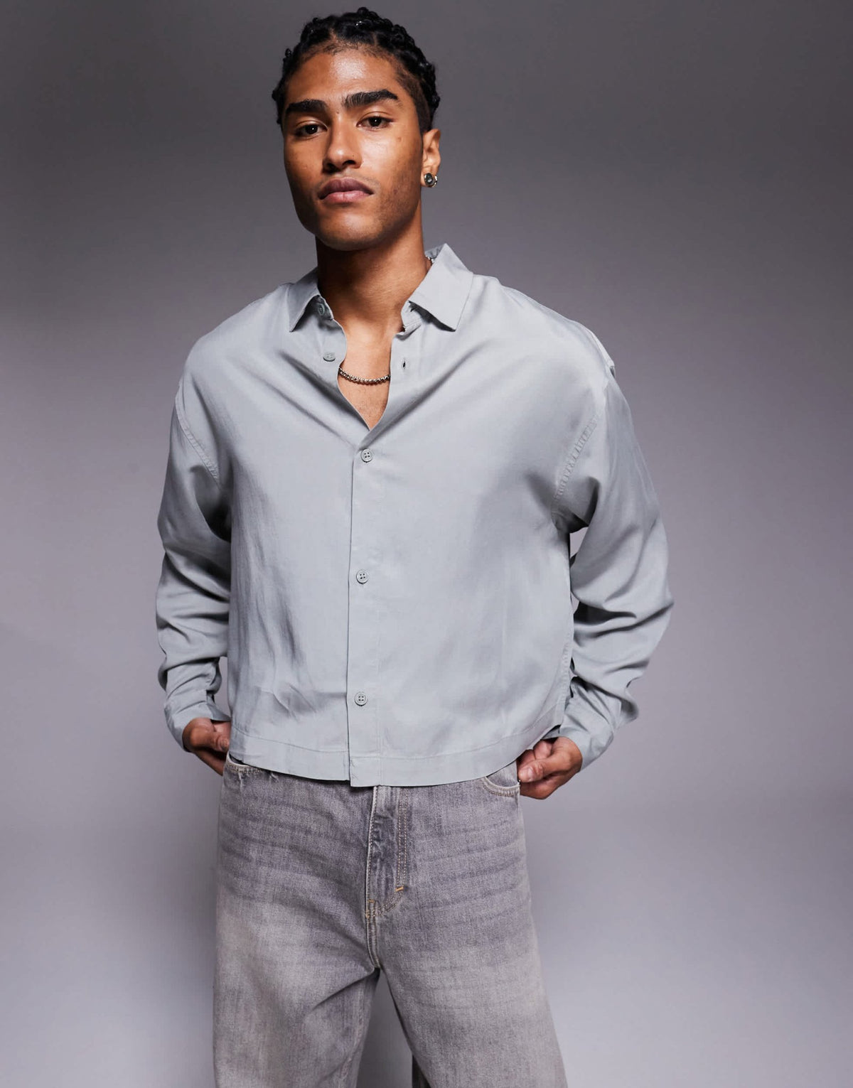 ASOS DESIGN premium oversized cropped shirt in grey - ASOS Sample Sale