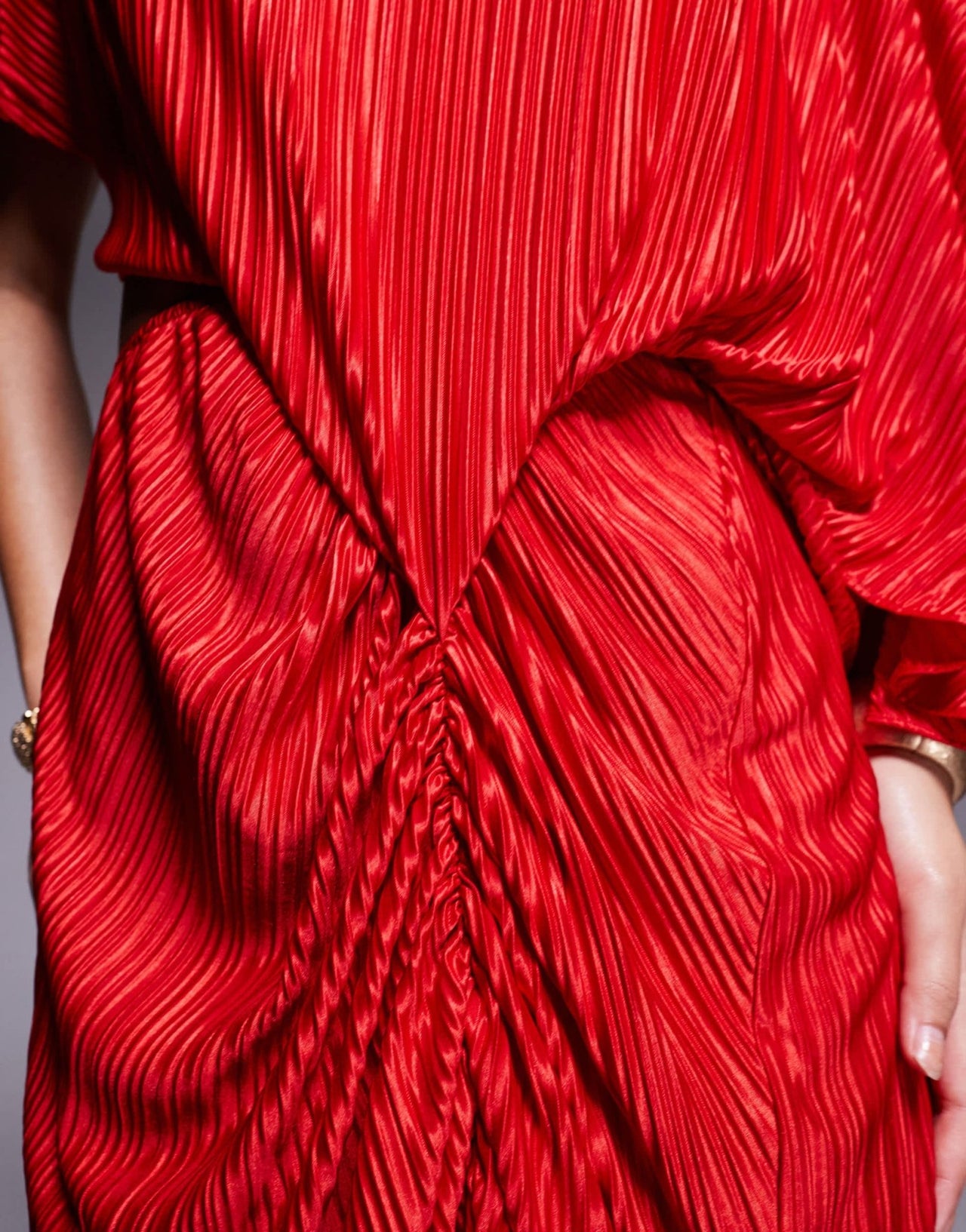 ASOS DESIGN Premium plisse fallen drape maxi dress with ruching in red - ASOS Sample Sale