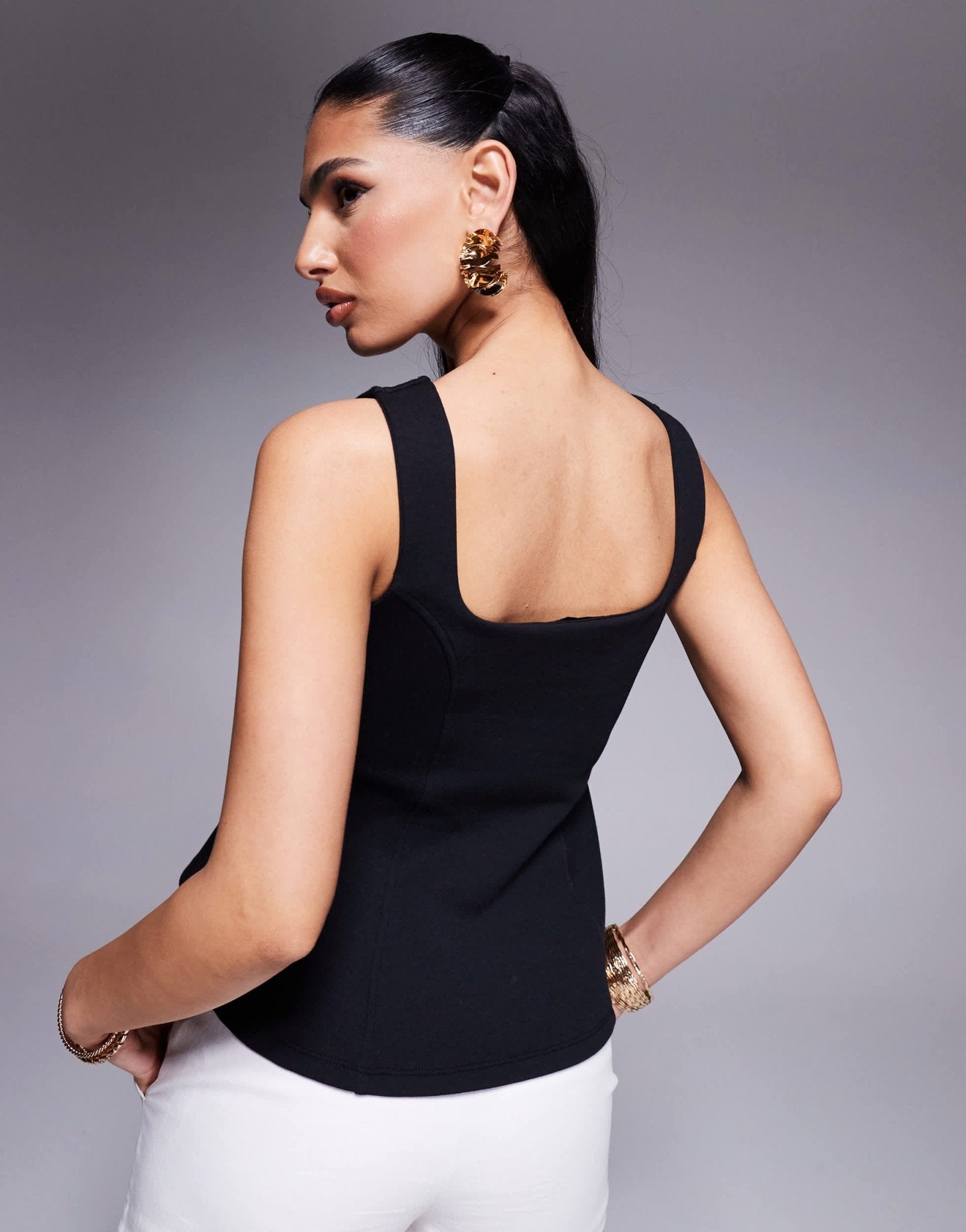 ASOS DESIGN premium ponte cinched waist corset top in black - ASOS Sample Sale