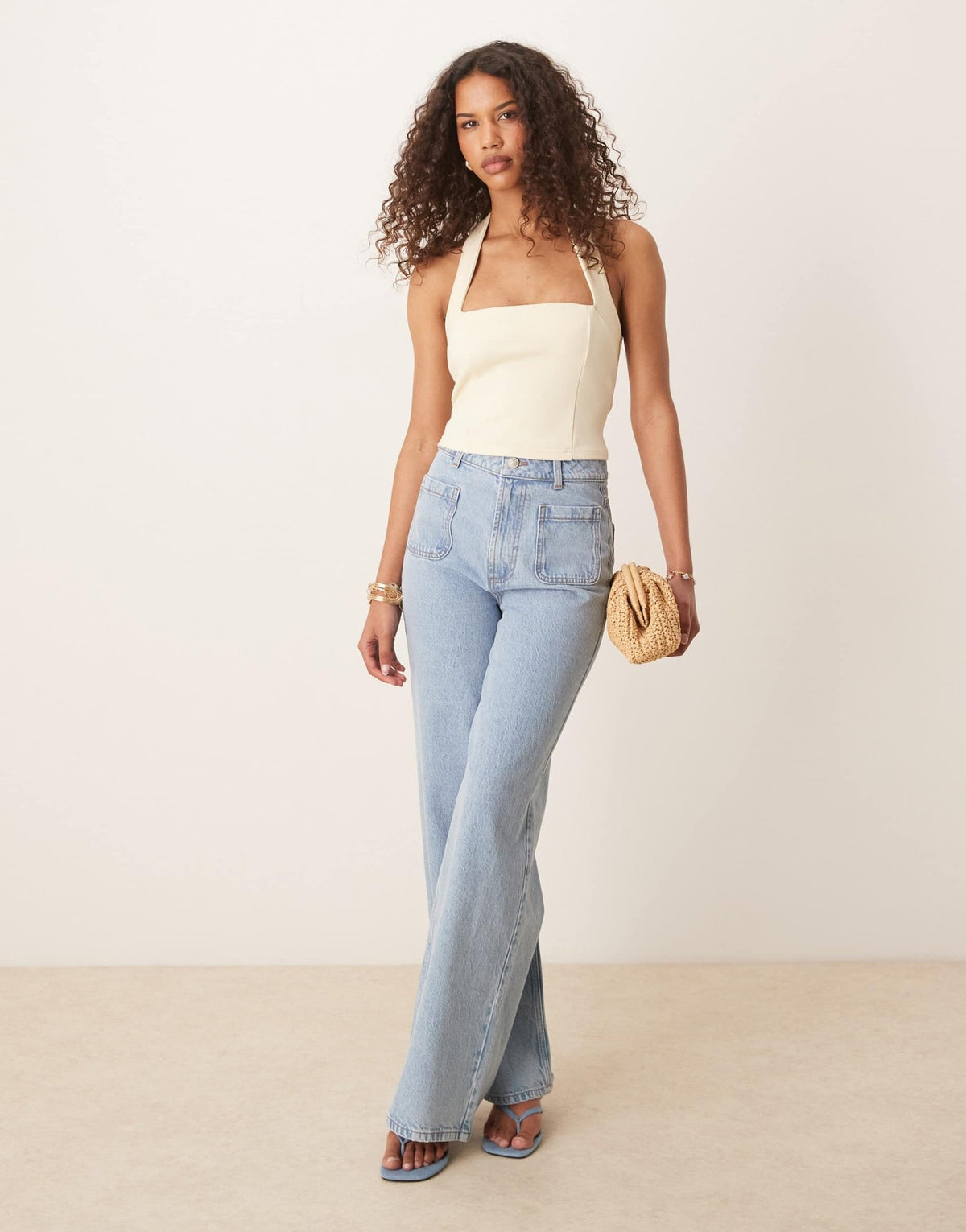ASOS DESIGN Premium ponte halter neck top in buttermilk yellow - ASOS Sample Sale