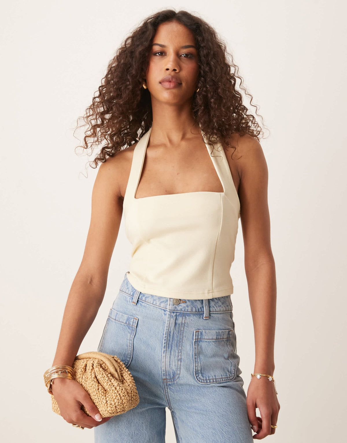ASOS DESIGN Premium ponte halter neck top in buttermilk yellow - ASOS Sample Sale