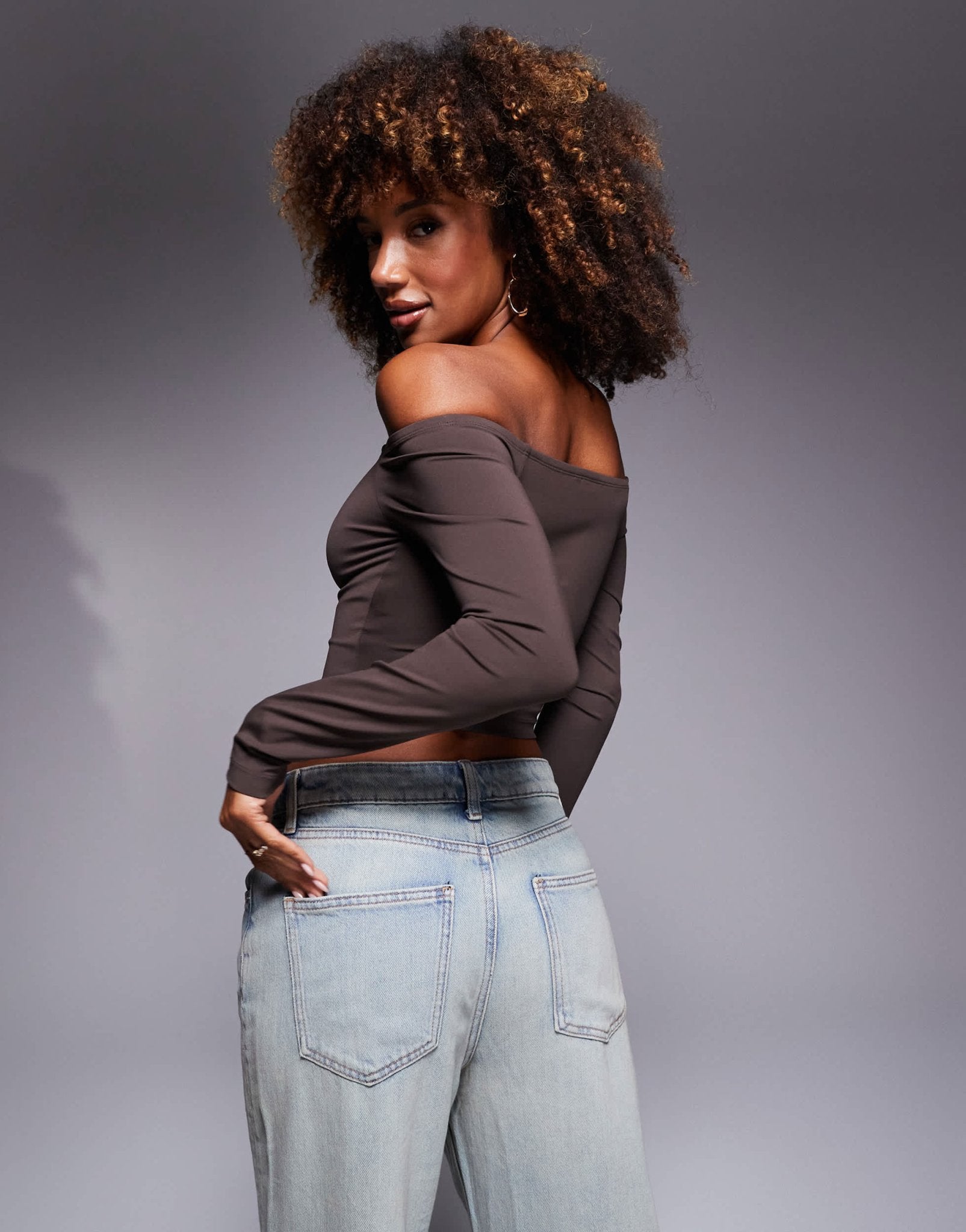 ASOS DESIGN Premium sculpting bardot top in chocolate - ASOS Sample Sale