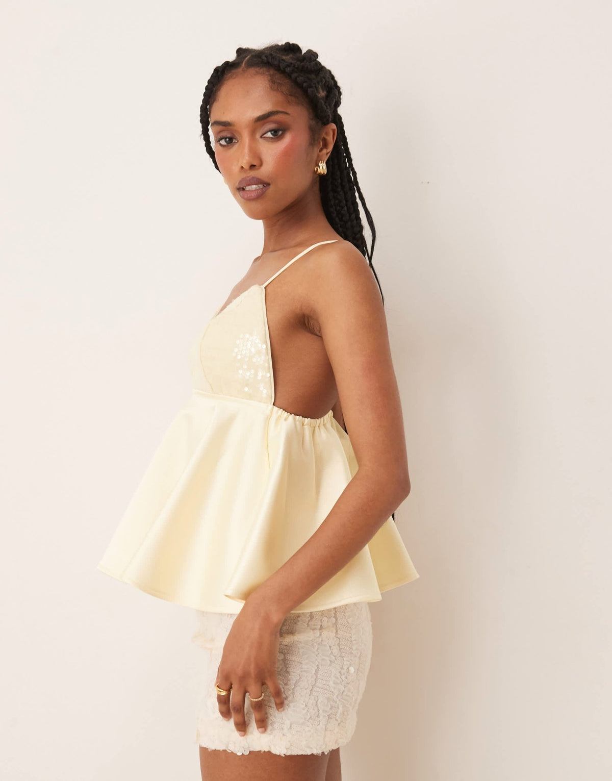 ASOS DESIGN Premium sequin bust cami with satin peplum hem in lemon yellow - ASOS Sample Sale