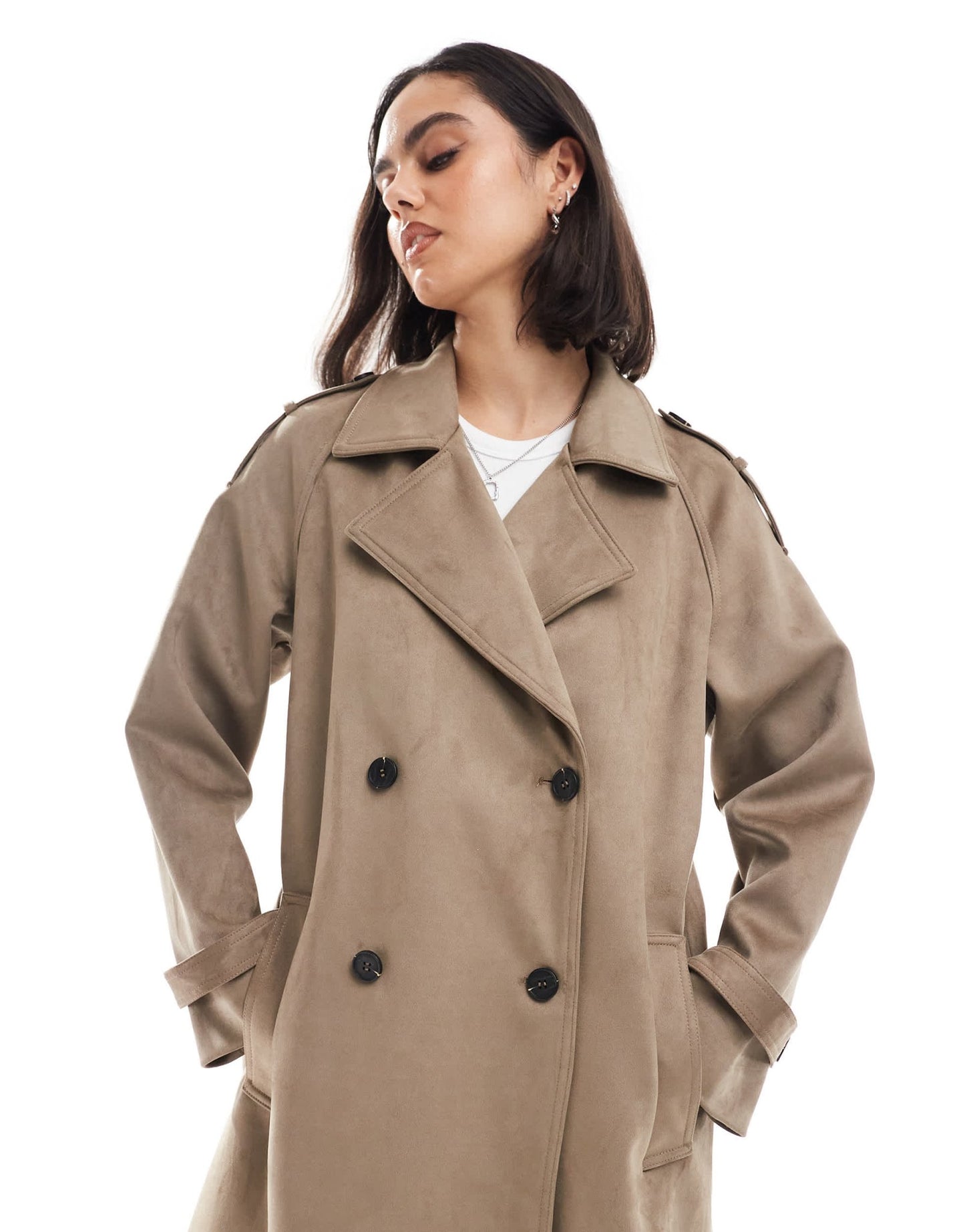 ASOS DESIGN premium suedette trench coat in beige - ASOS Sample Sale