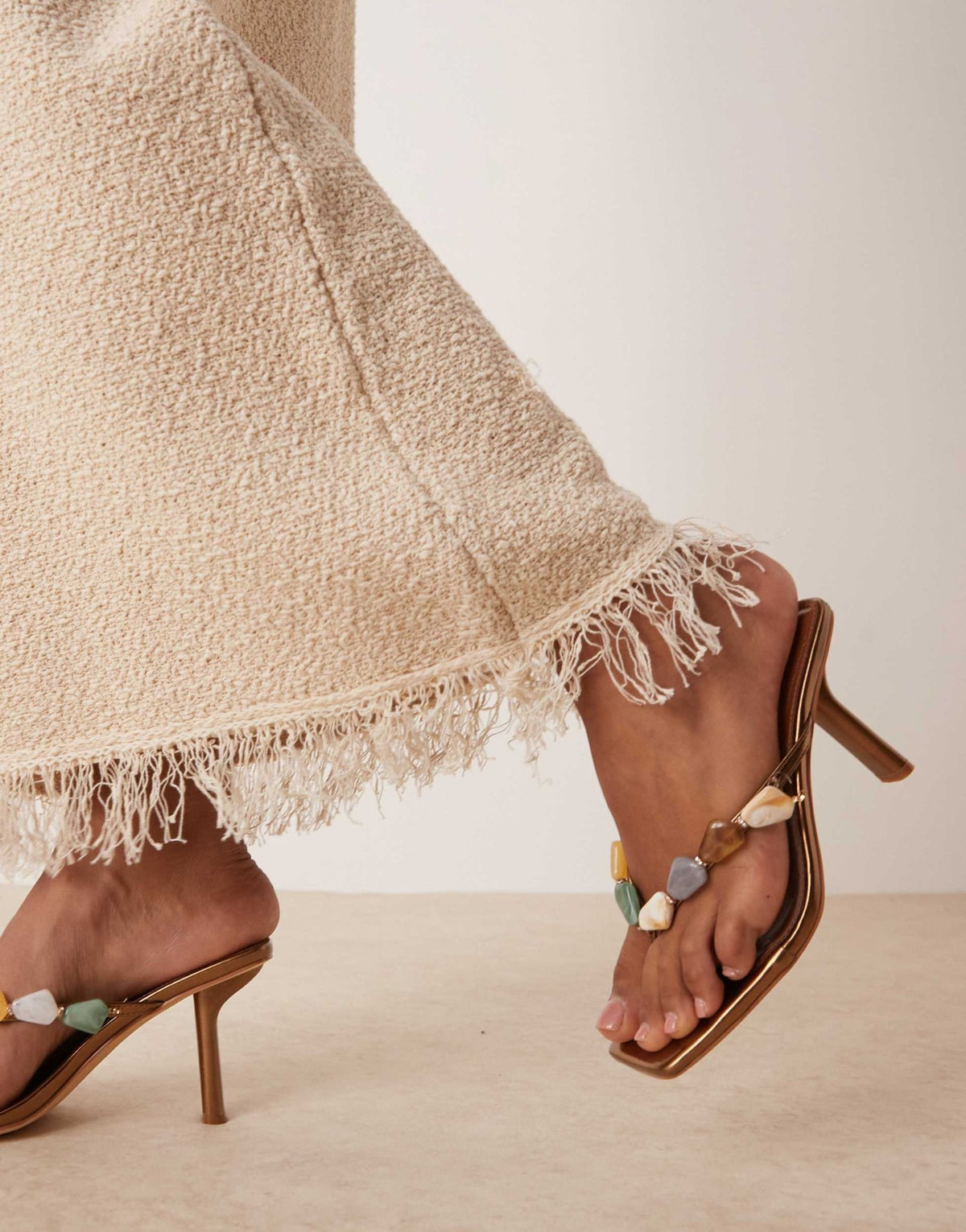 ASOS DESIGN premium textured maxi skirt with fringe hem co-ord in stone - STONE - ASOS Sample Sale