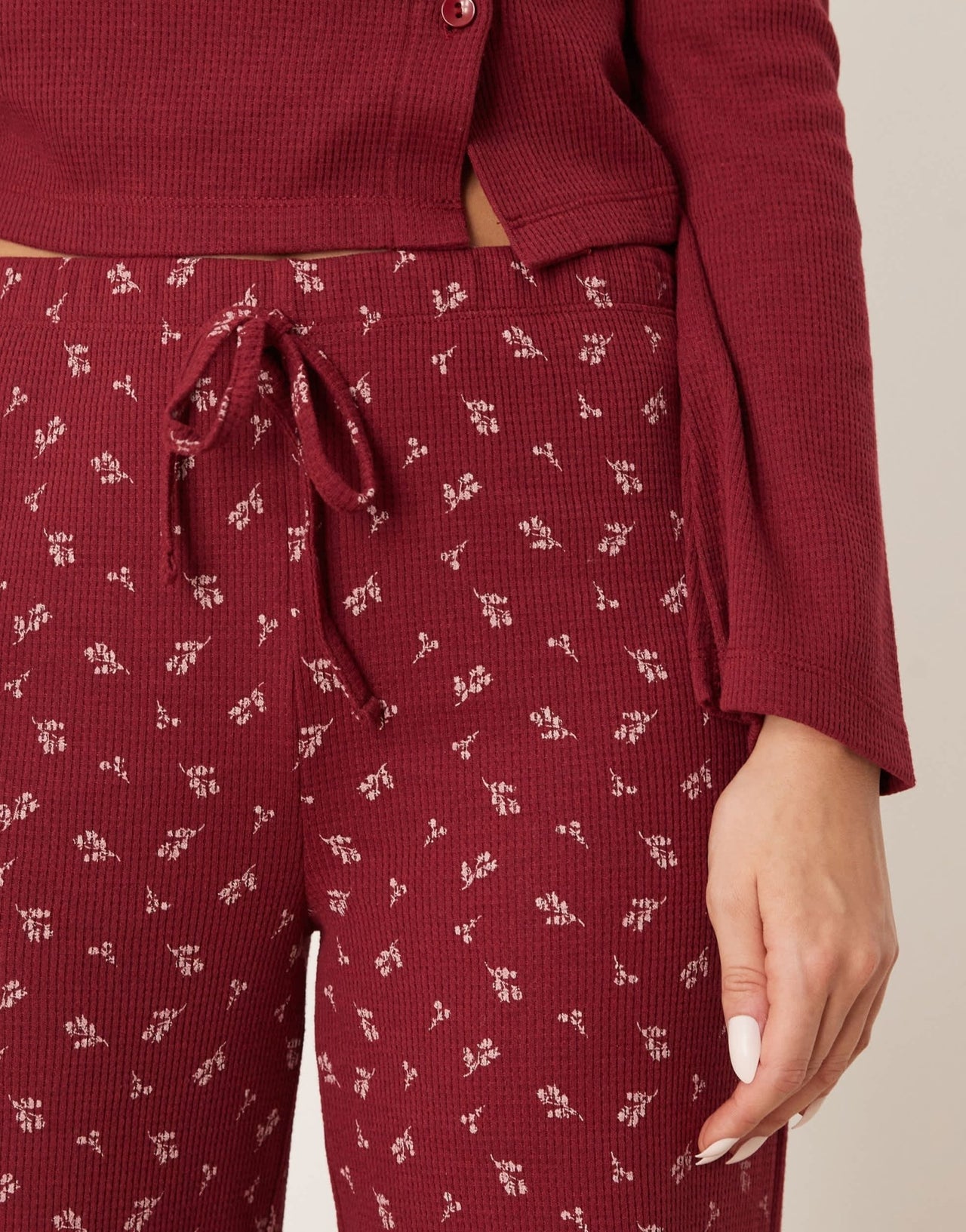 ASOS DESIGN printed ditsy waffle in burgundy - ASOS Sample Sale