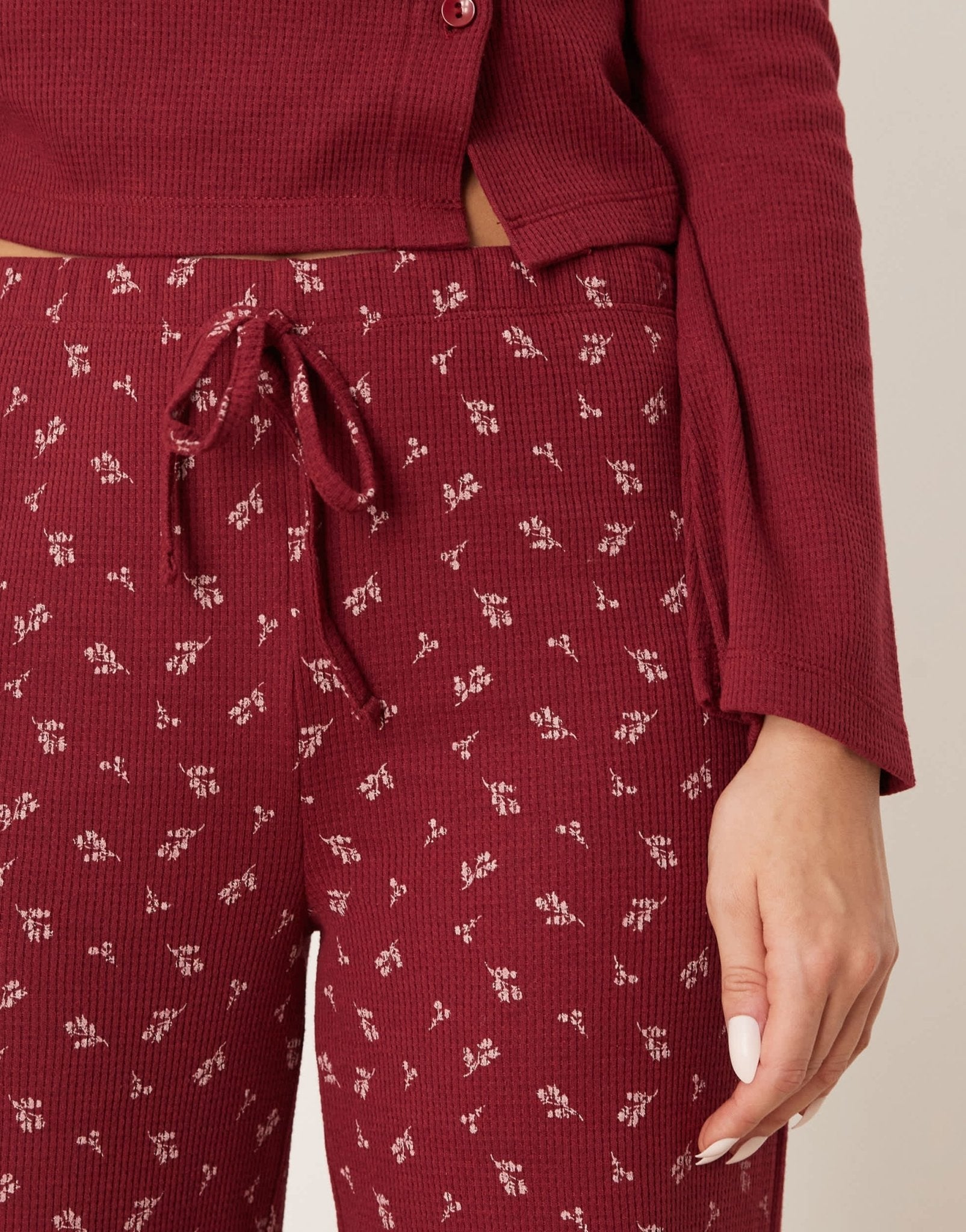 ASOS DESIGN printed ditsy waffle in burgundy - ASOS Sample Sale