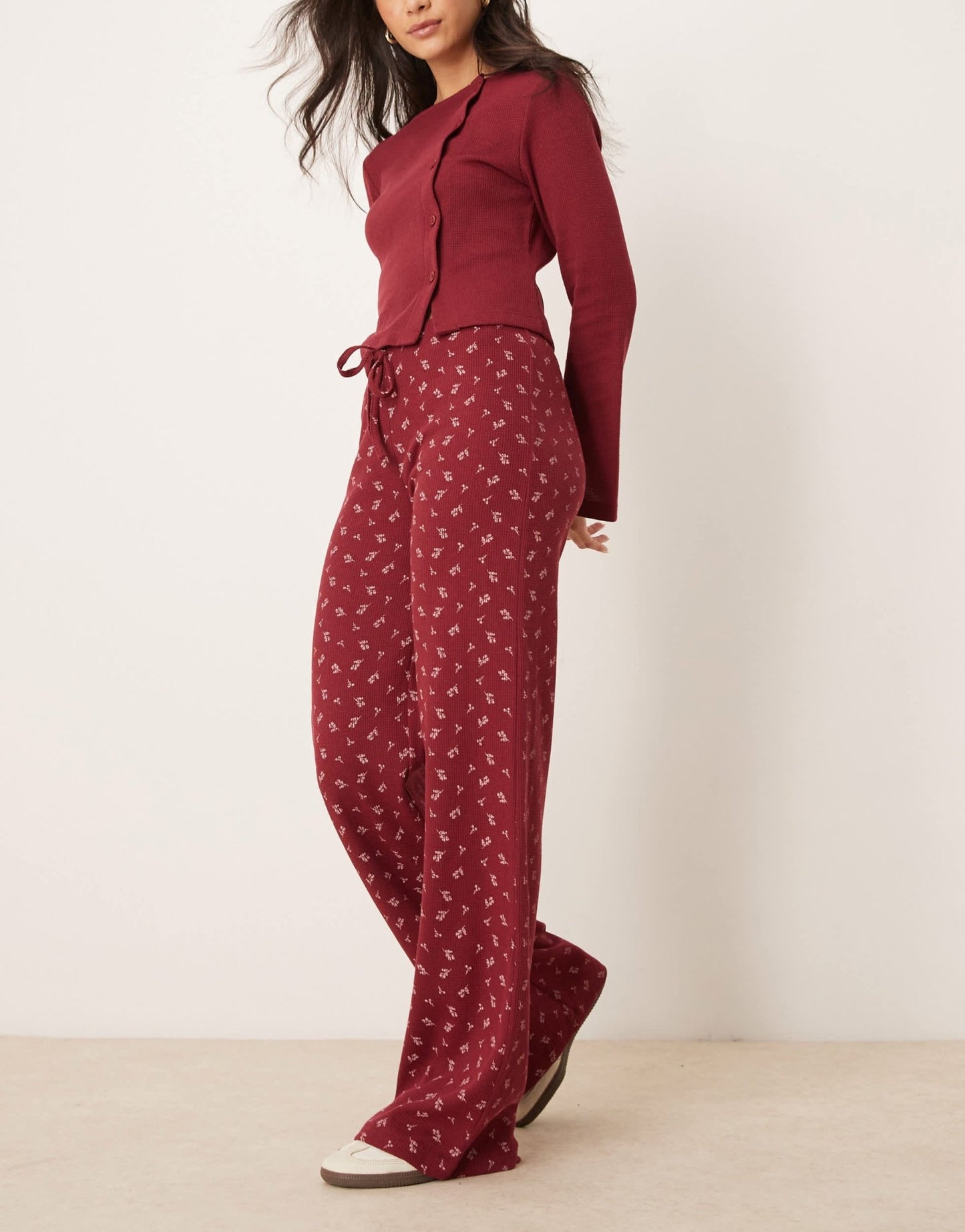 ASOS DESIGN printed ditsy waffle in burgundy - ASOS Sample Sale