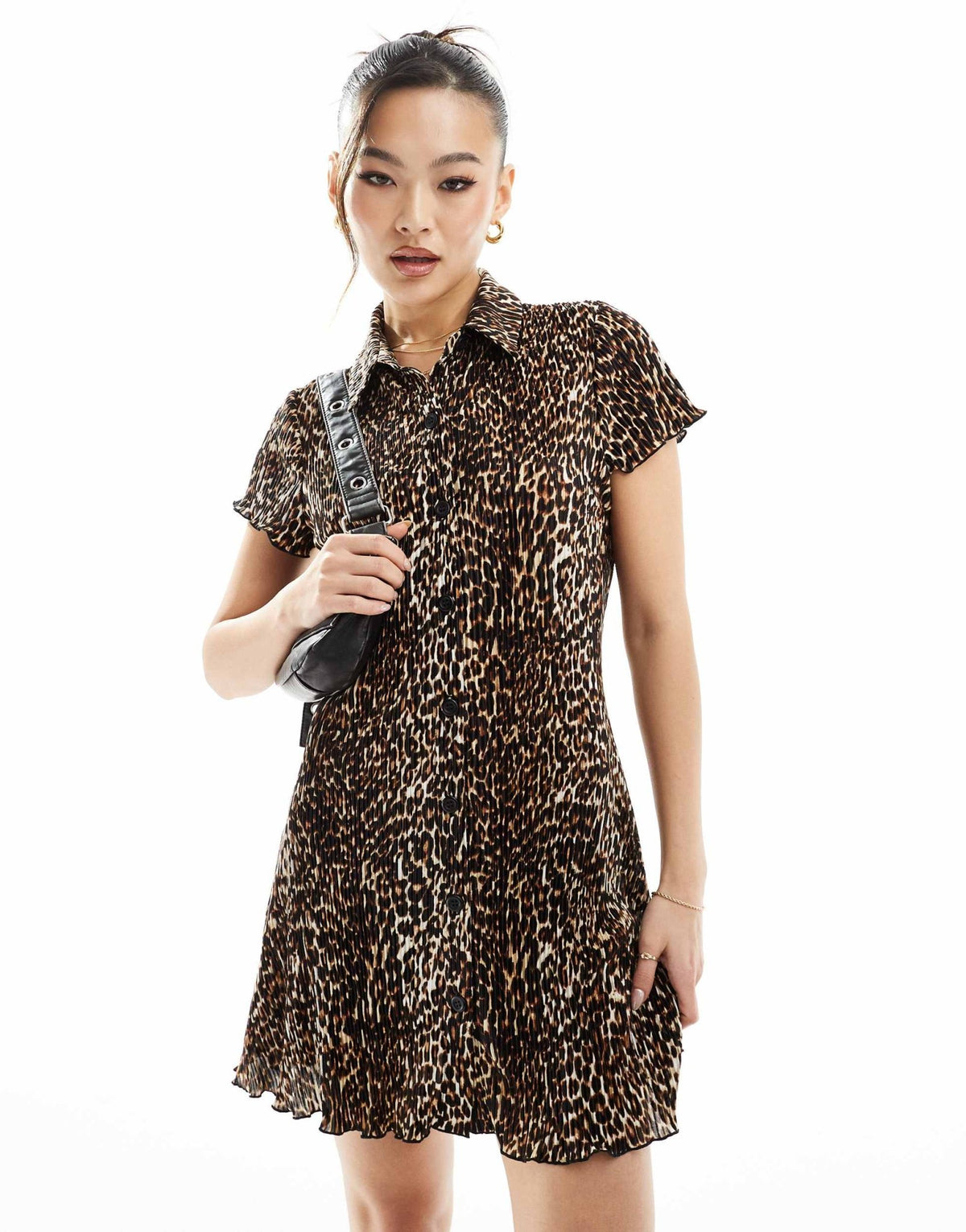 ASOS DESIGN printed plisse button mini dress in leopard print – ASOS ...
