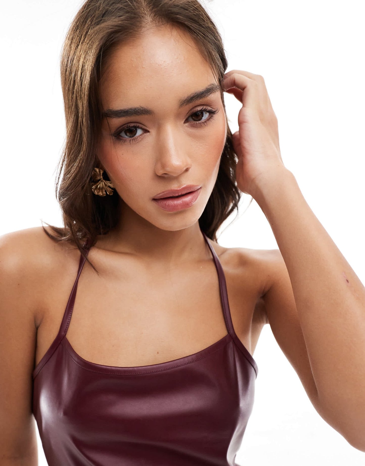 ASOS DESIGN PU halter top in burgundy - ASOS Sample Sale