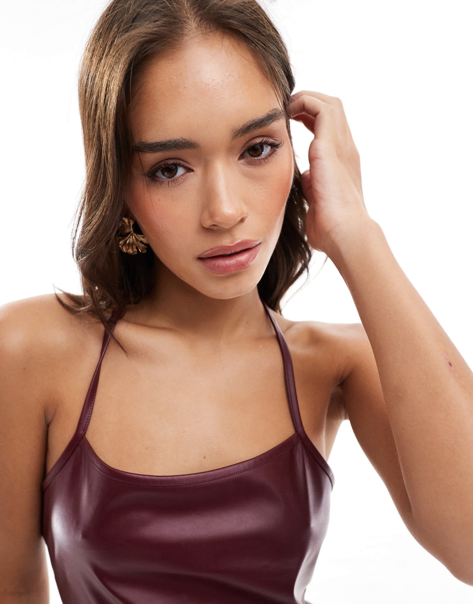 ASOS DESIGN PU halter top in burgundy - ASOS Sample Sale