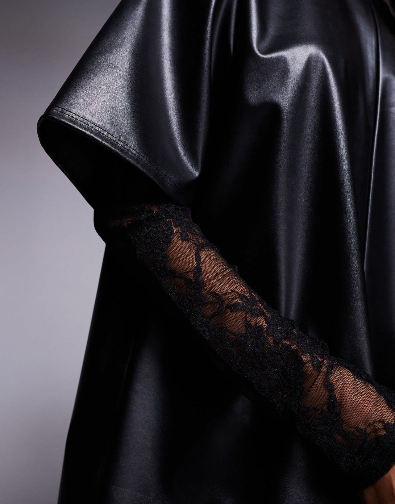 ASOS DESIGN pu t shirt mini dress with lace sleeves in black - ASOS Sample Sale