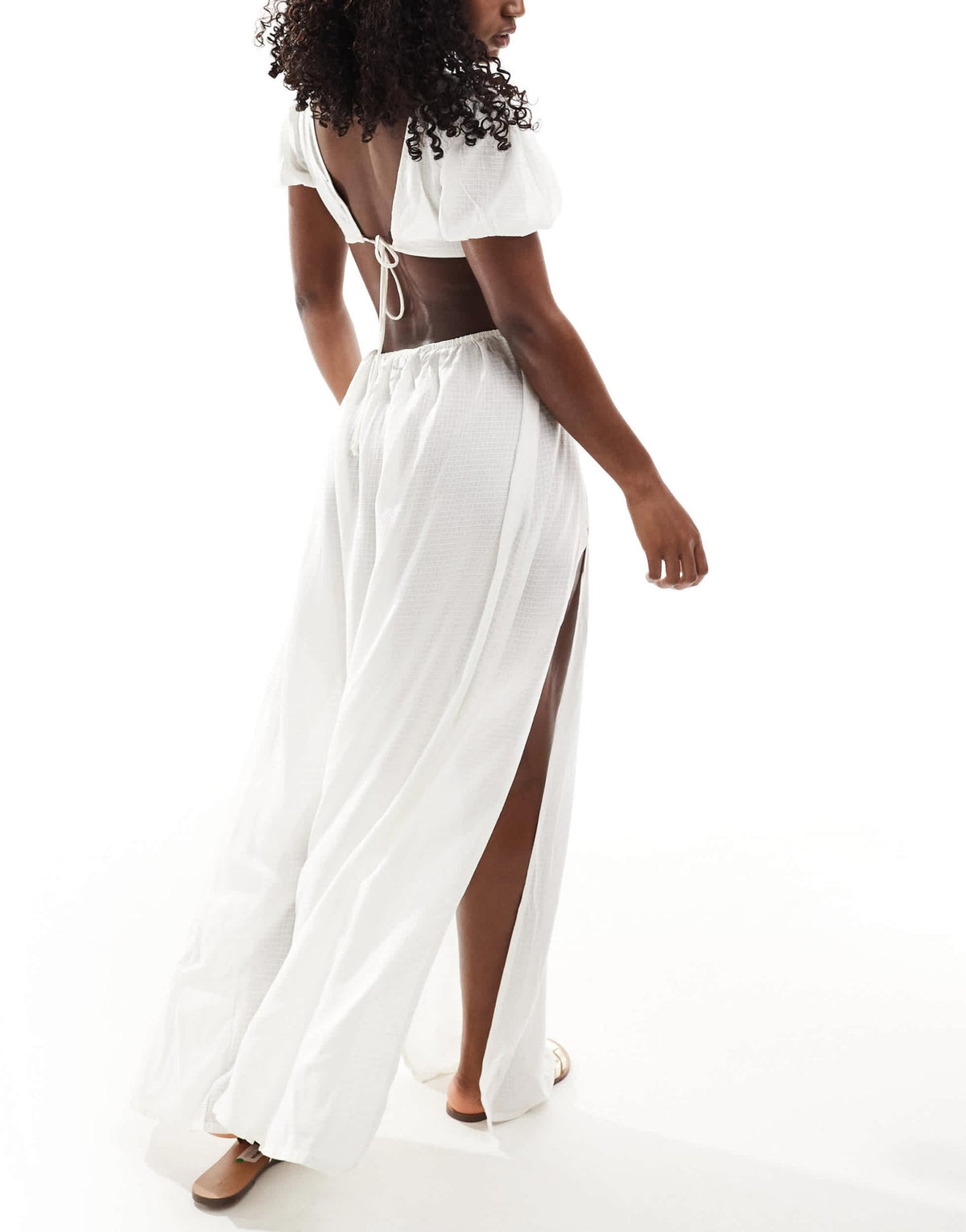 ASOS DESIGN puff sleeve cut out maxi beach dress with ring detail in white - ASOS Sample Sale
