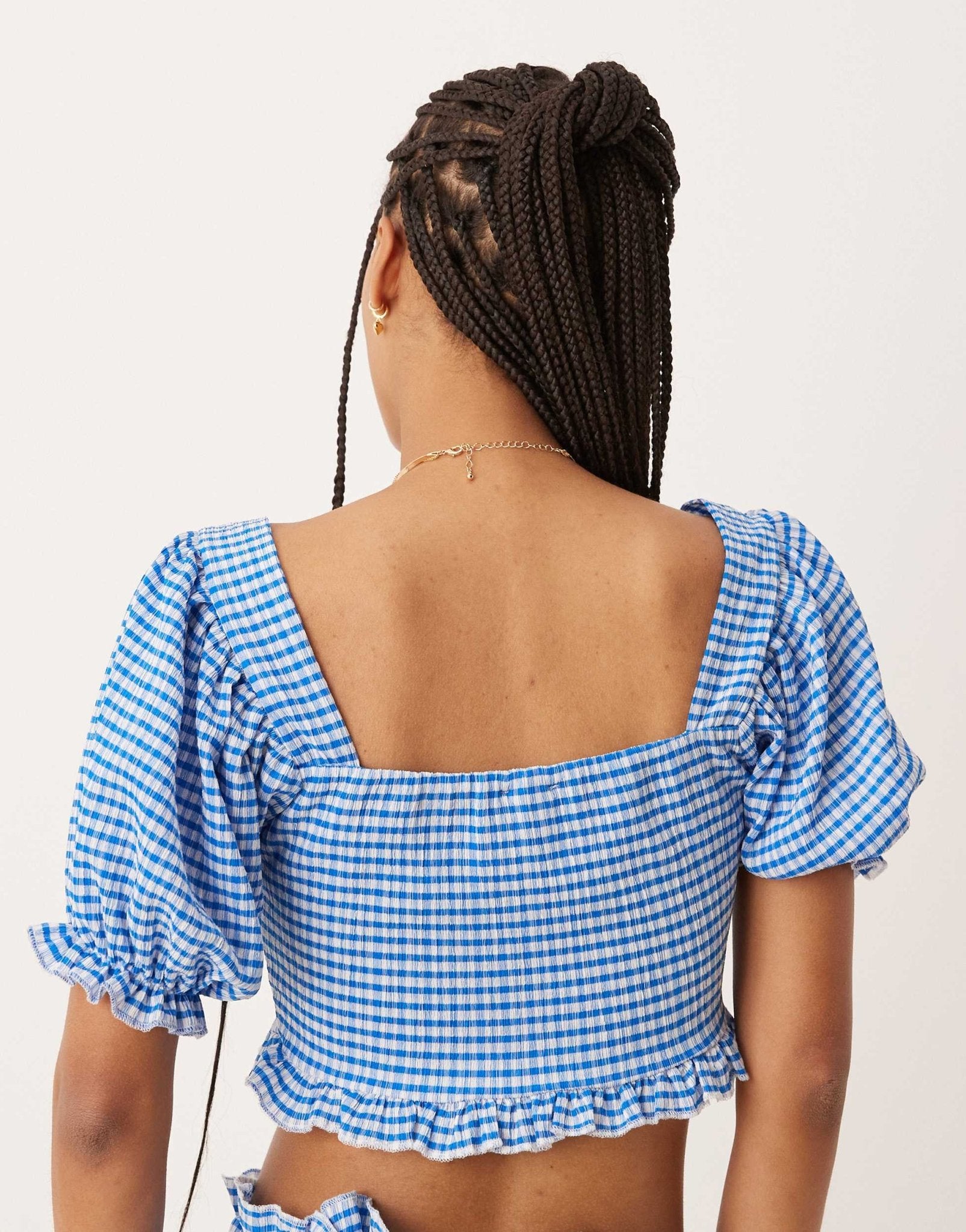 ASOS DESIGN puff sleeve milkmaid top co - ord in light blue gingham - ASOS Sample Sale