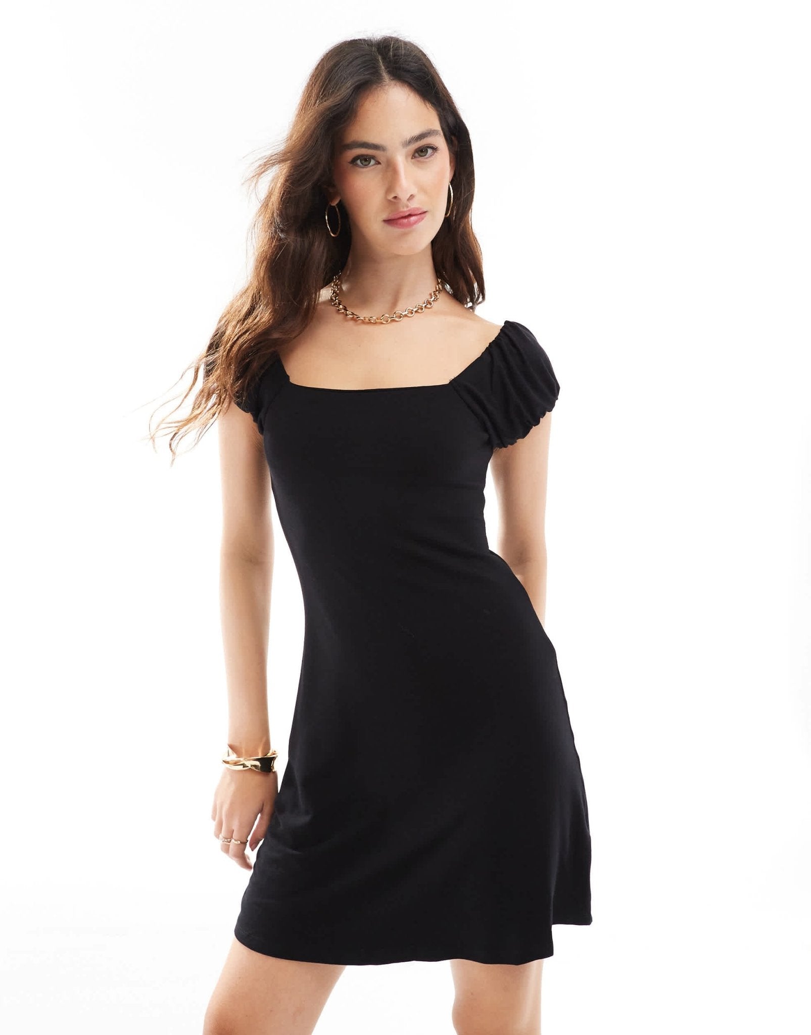 blue dress for baby girl ASOS DESIGN puff sleeve square neck mini dress in black – ASOS Sample Sale