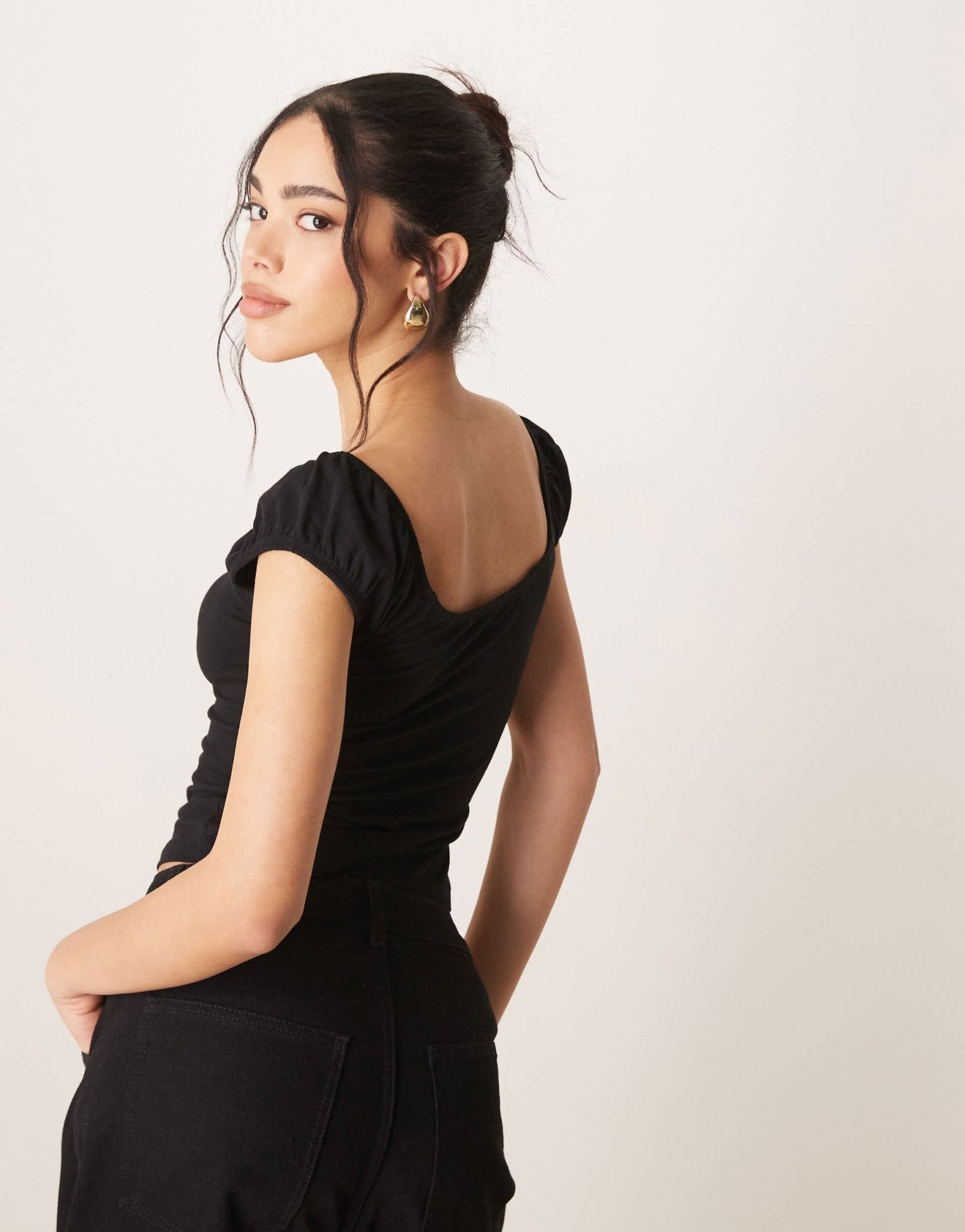 ASOS DESIGN puff sleeve sun top in black - ASOS Sample Sale