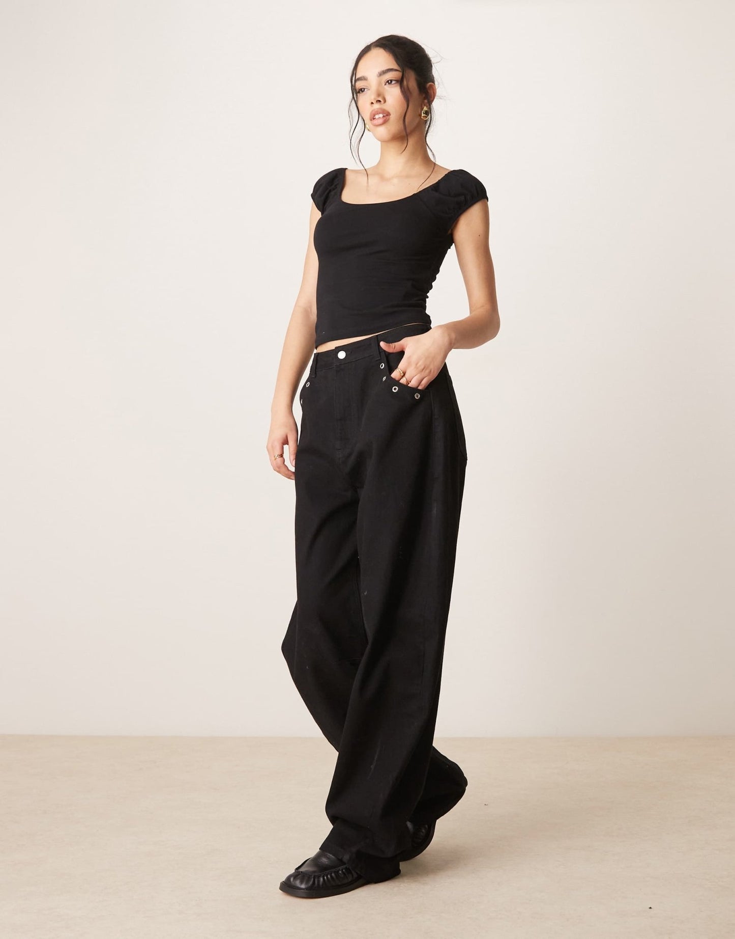 ASOS DESIGN puff sleeve sun top in black - ASOS Sample Sale