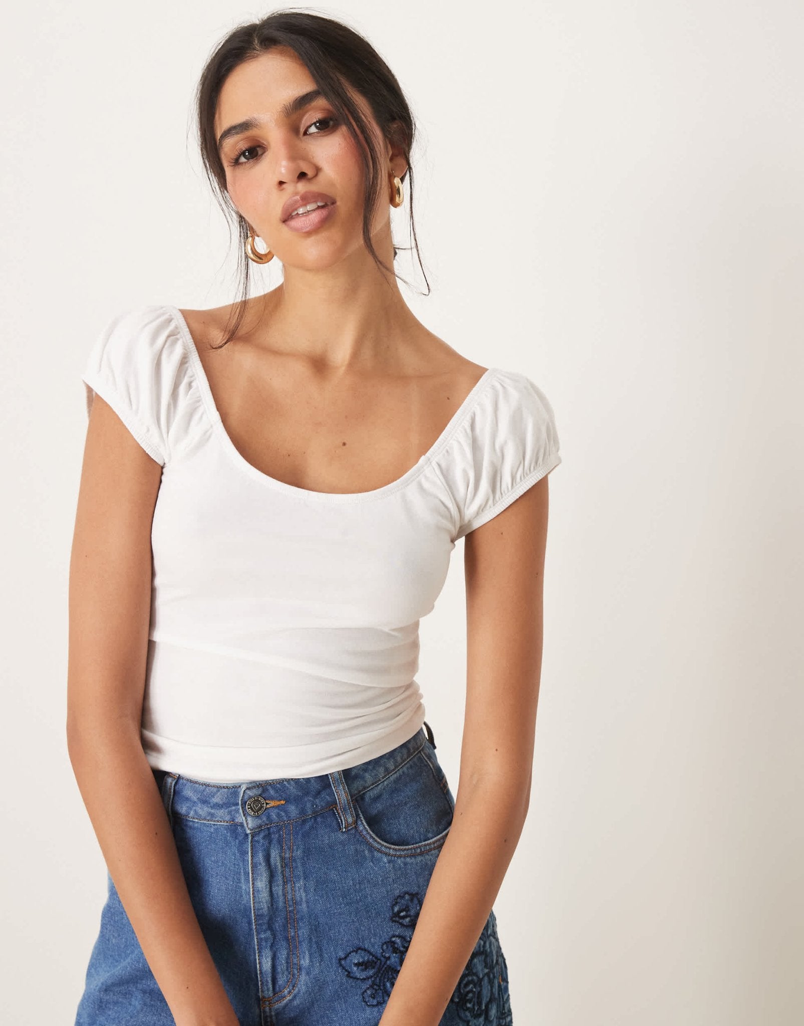 ASOS DESIGN puff sleeve sun top in white - ASOS Sample Sale