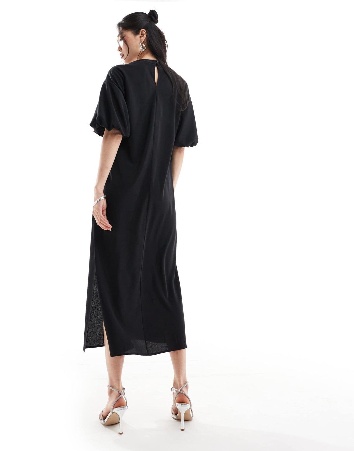 ASOS DESIGN puff sleeve t-shirt midi dress in black - ASOS Sample Sale