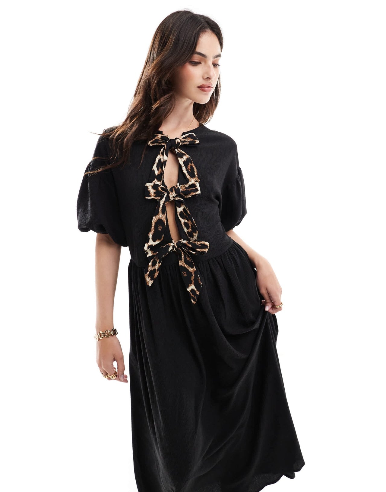ASOS DESIGN puff sleeve tie front maxi dress in black - ASOS Sample Sale
