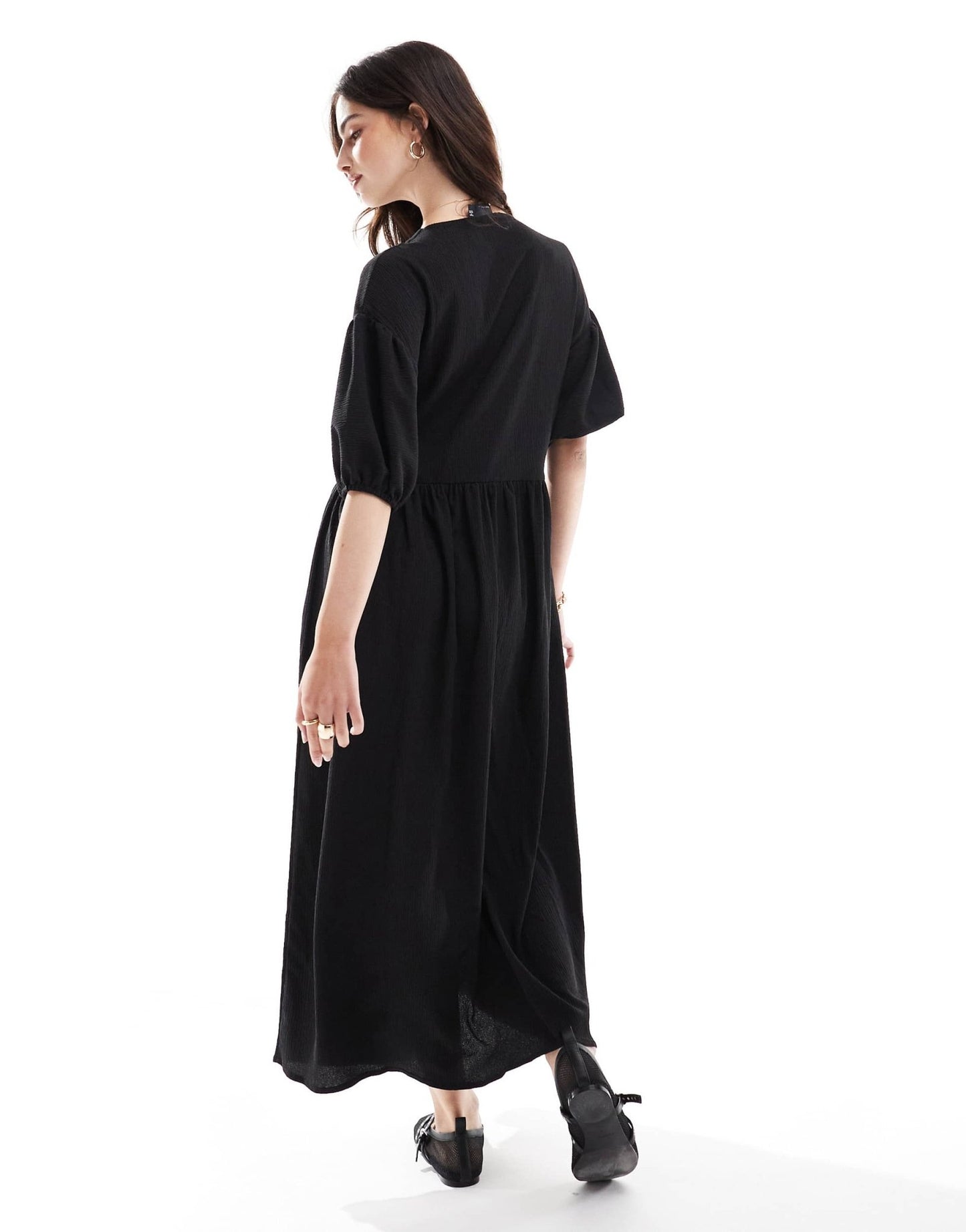 ASOS DESIGN puff sleeve tie front maxi dress in black - ASOS Sample Sale