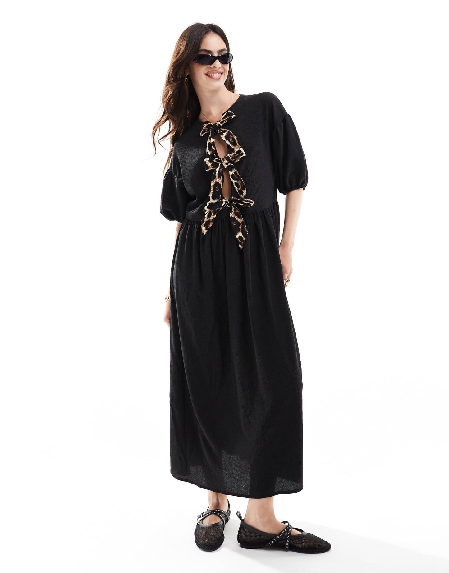 ASOS DESIGN puff sleeve tie front maxi dress in black - ASOS Sample Sale