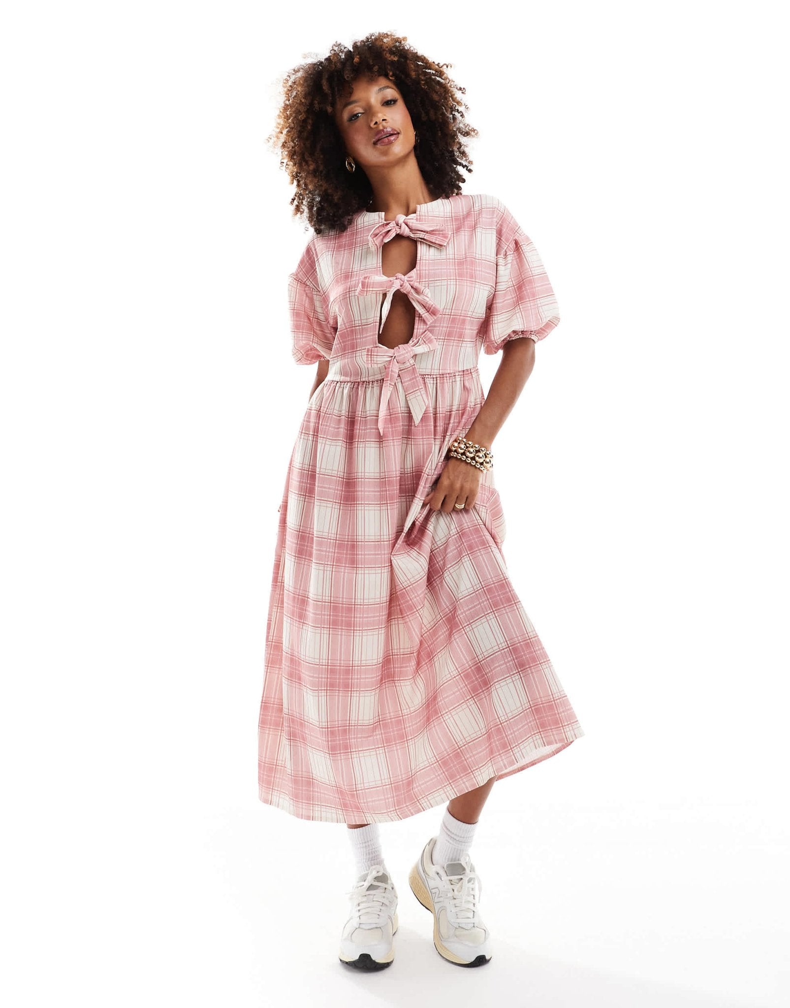 ASOS DESIGN puff sleeve tie front maxi dress in red check - ASOS Sample Sale