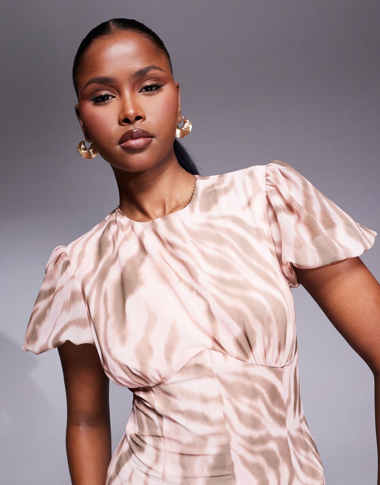 ASOS DESIGN puff sleeve waisted chiffon mini dress in animal print - ASOS Sample Sale