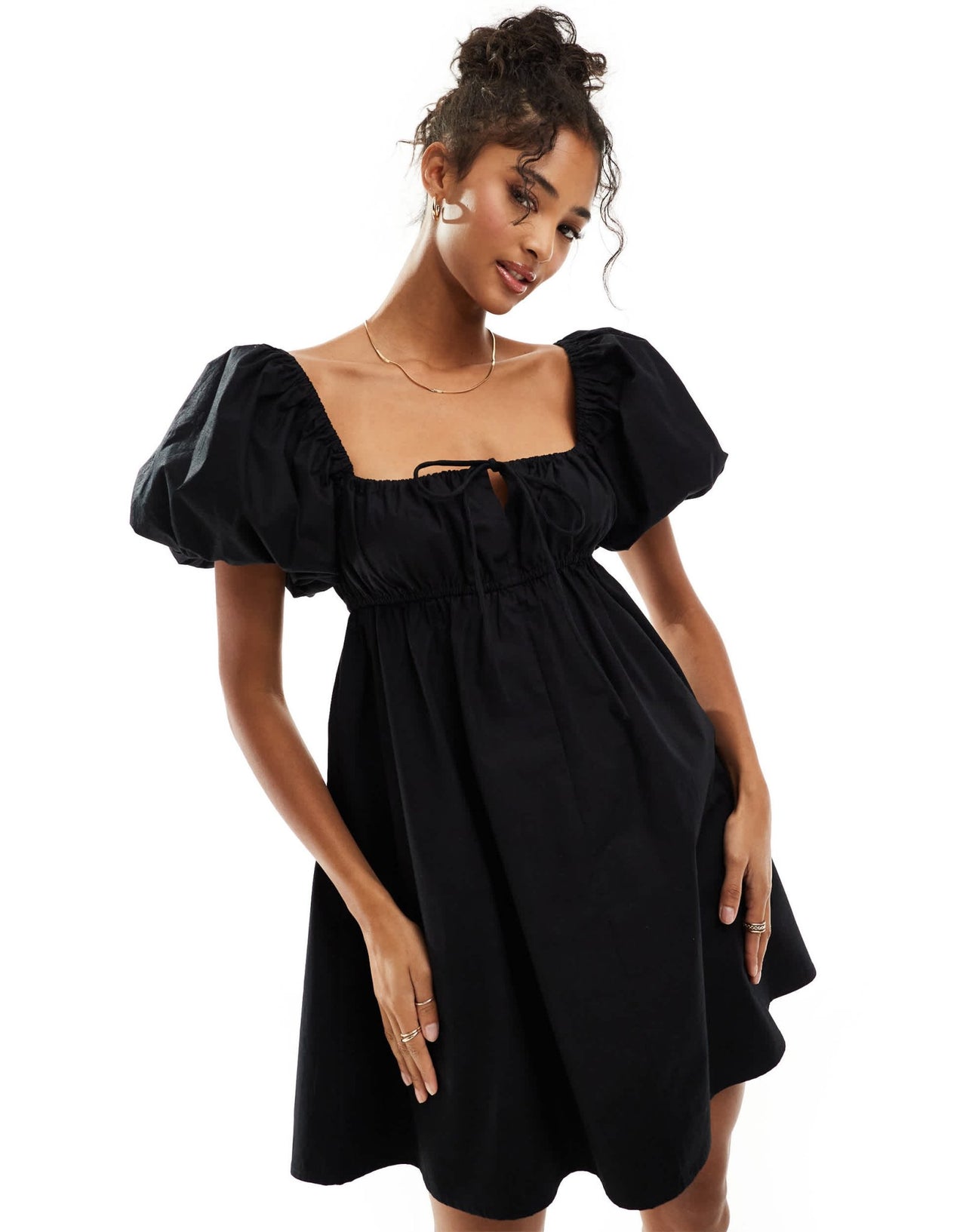 ASOS DESIGN puffed sleeve smock mini dress in black - ASOS Sample Sale