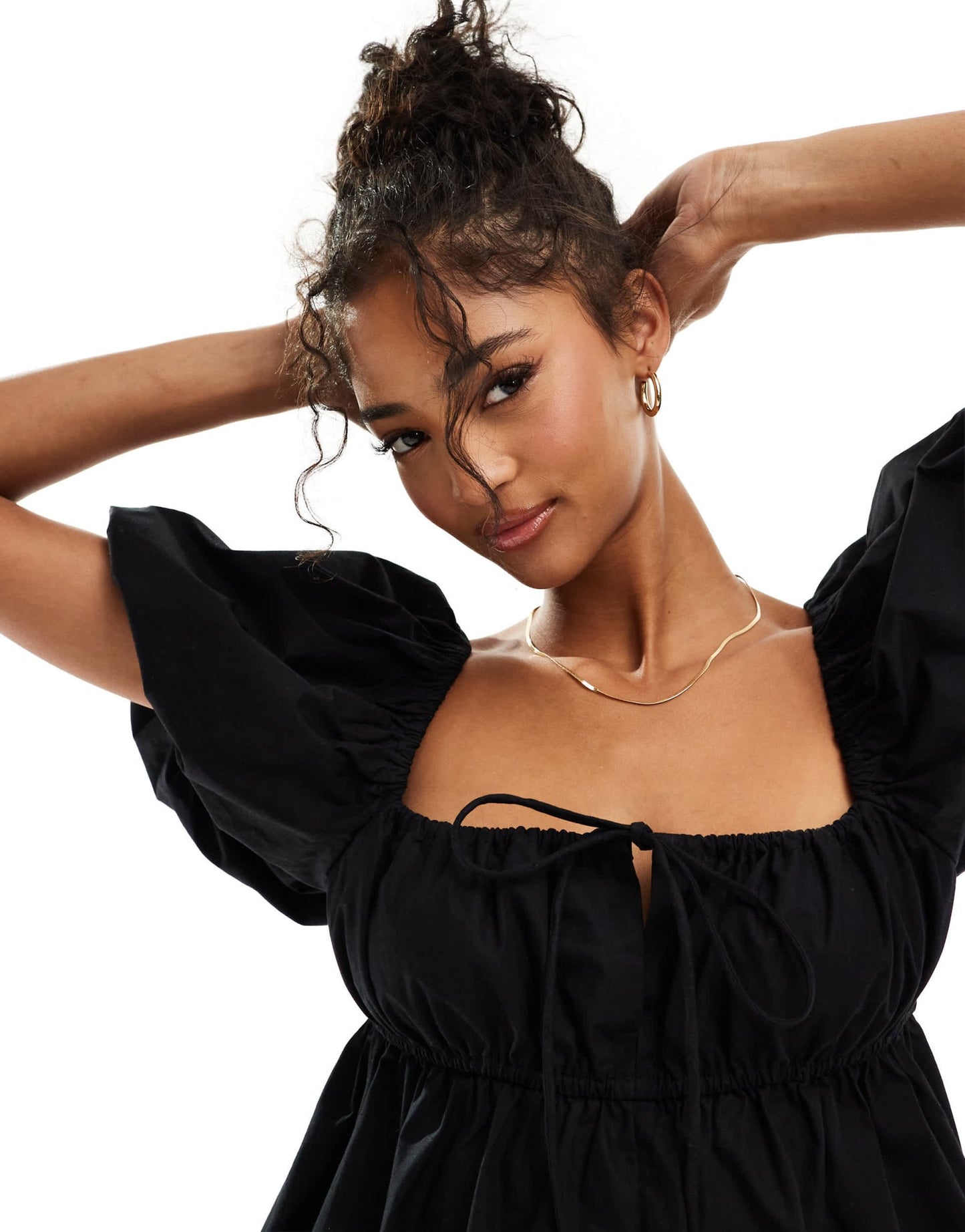 ASOS DESIGN puffed sleeve smock mini dress in black - ASOS Sample Sale