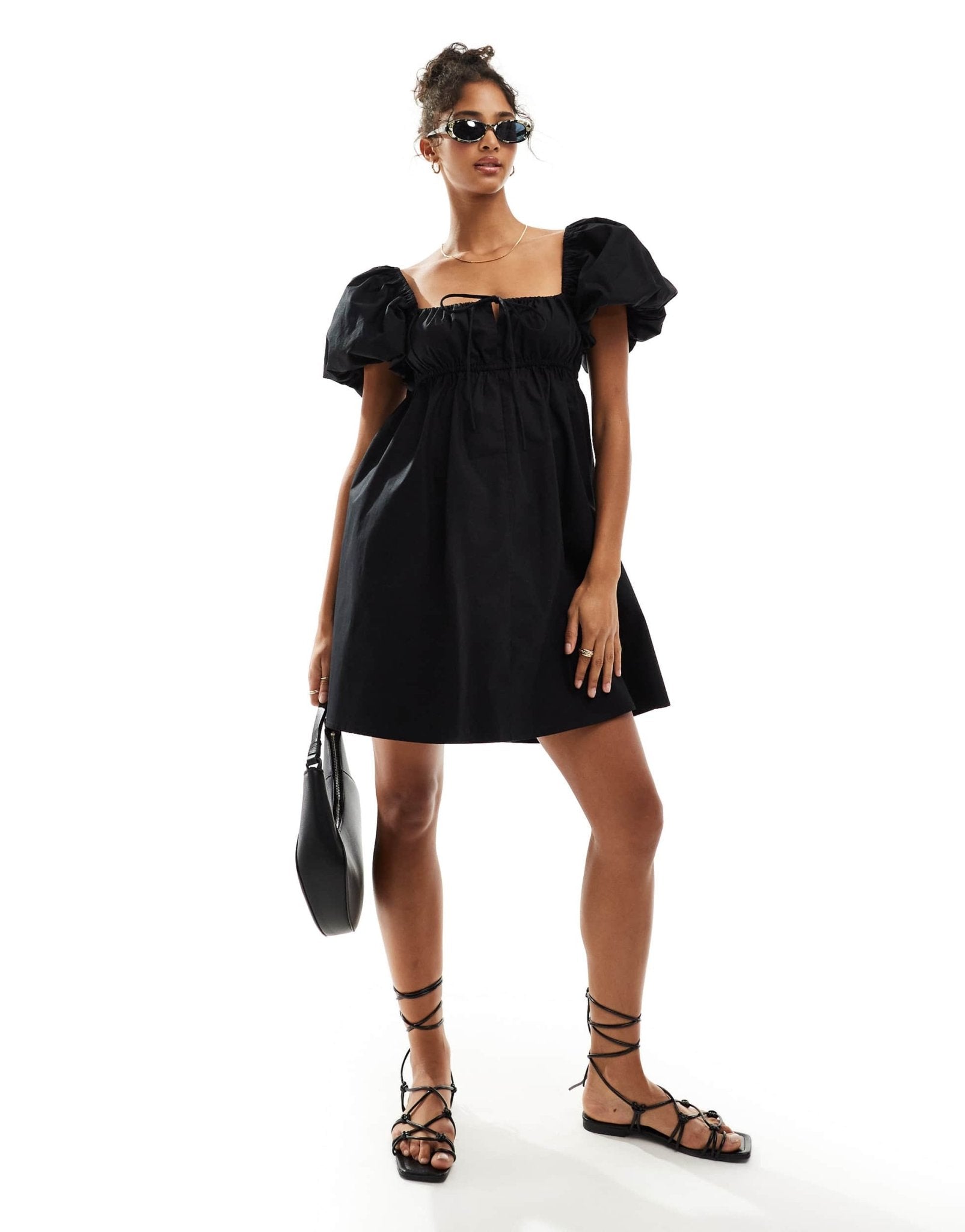 ASOS DESIGN puffed sleeve smock mini dress in black - ASOS Sample Sale