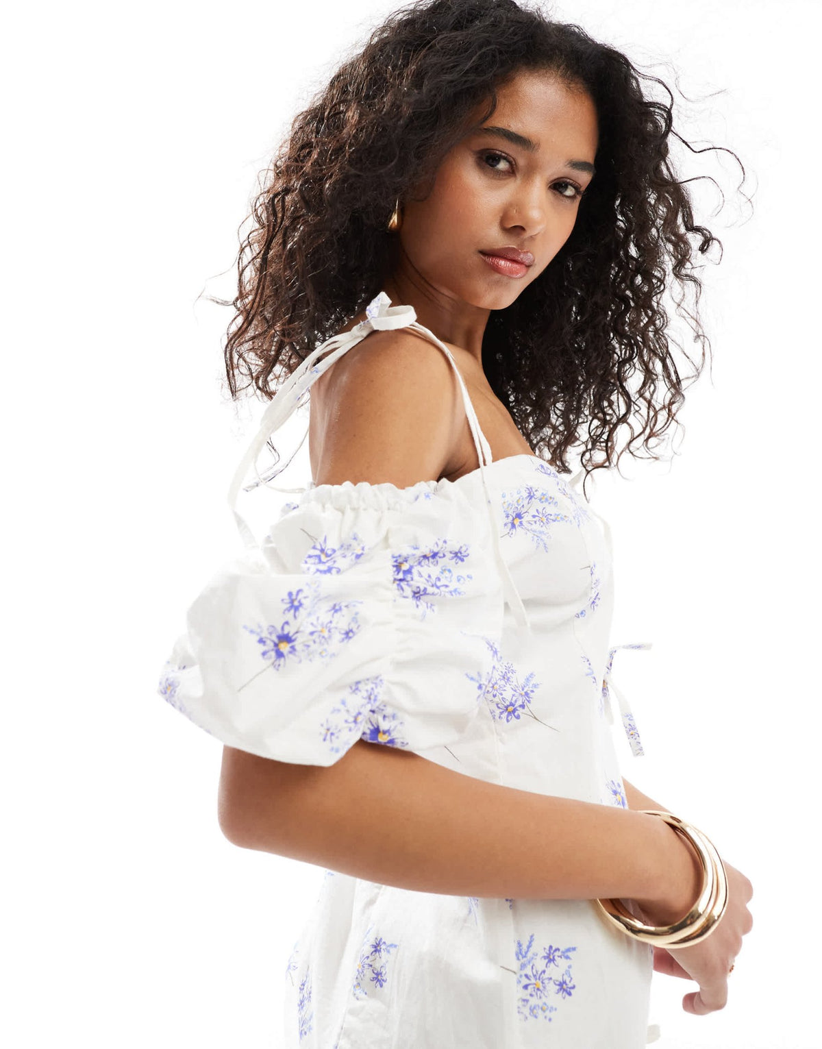 ASOS DESIGN puffed sleeve tie front mini dress in blue floral print - ASOS Sample Sale