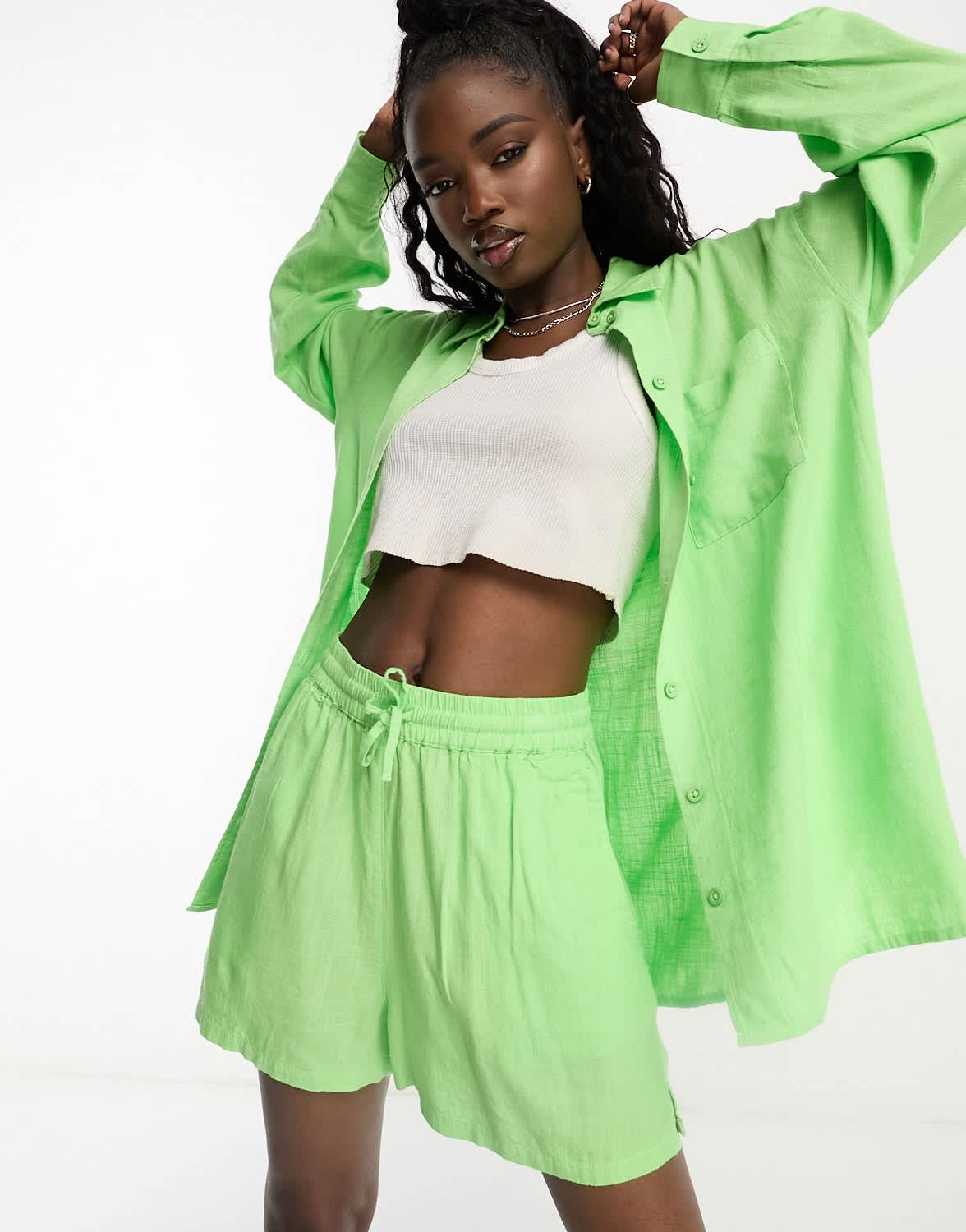 ASOS DESIGN pull on short with linen in apple green - ASOS Sample Sale