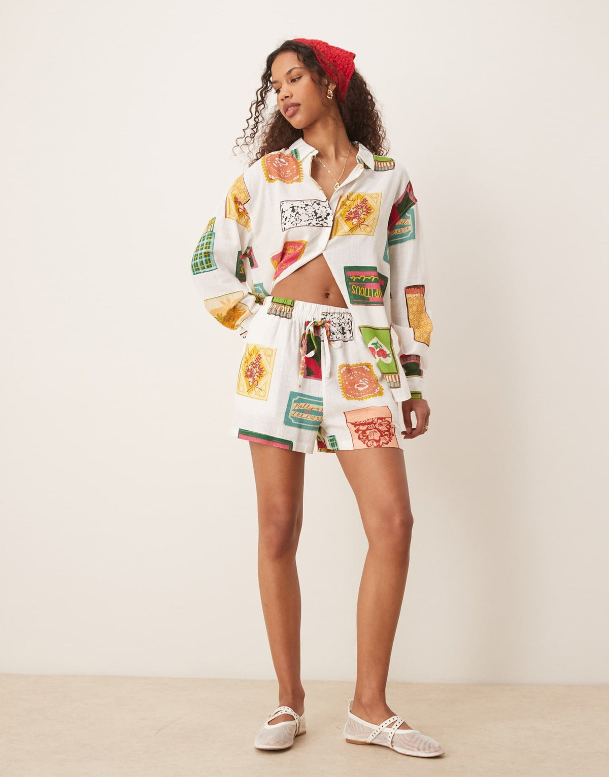 ASOS DESIGN pull on shorts with linen co-ord in matchbox print - ASOS Sample Sale