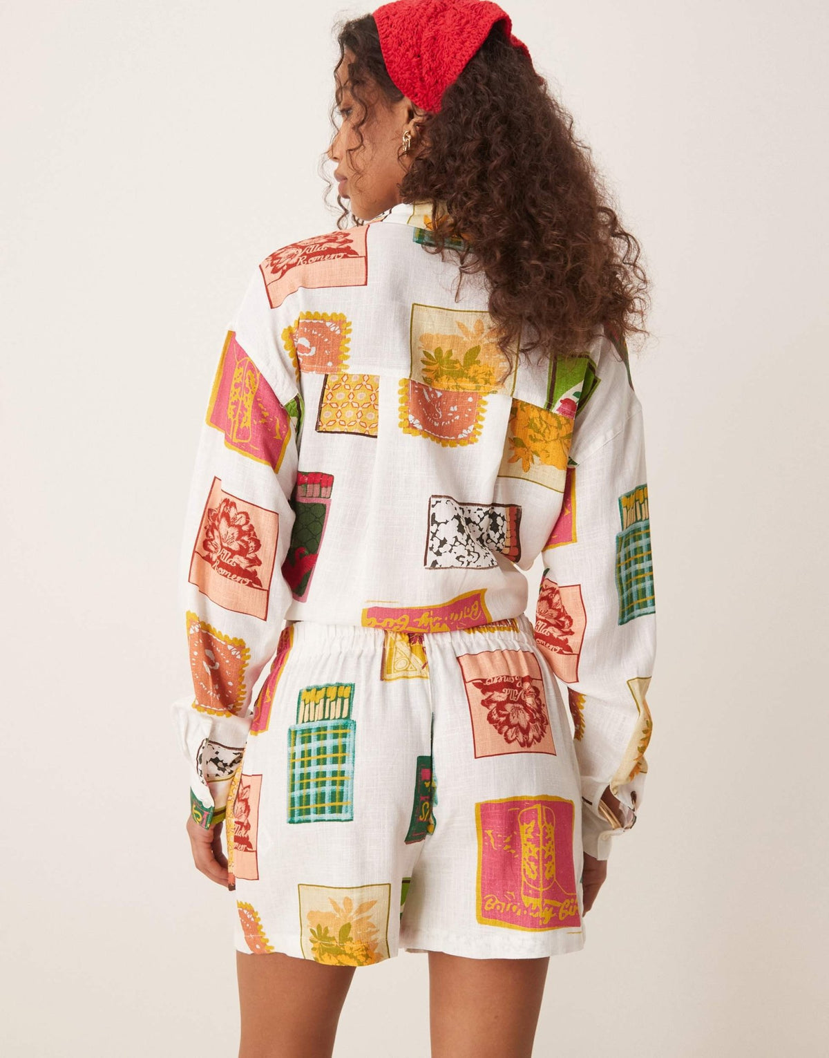 ASOS DESIGN pull on shorts with linen co-ord in matchbox print - ASOS Sample Sale