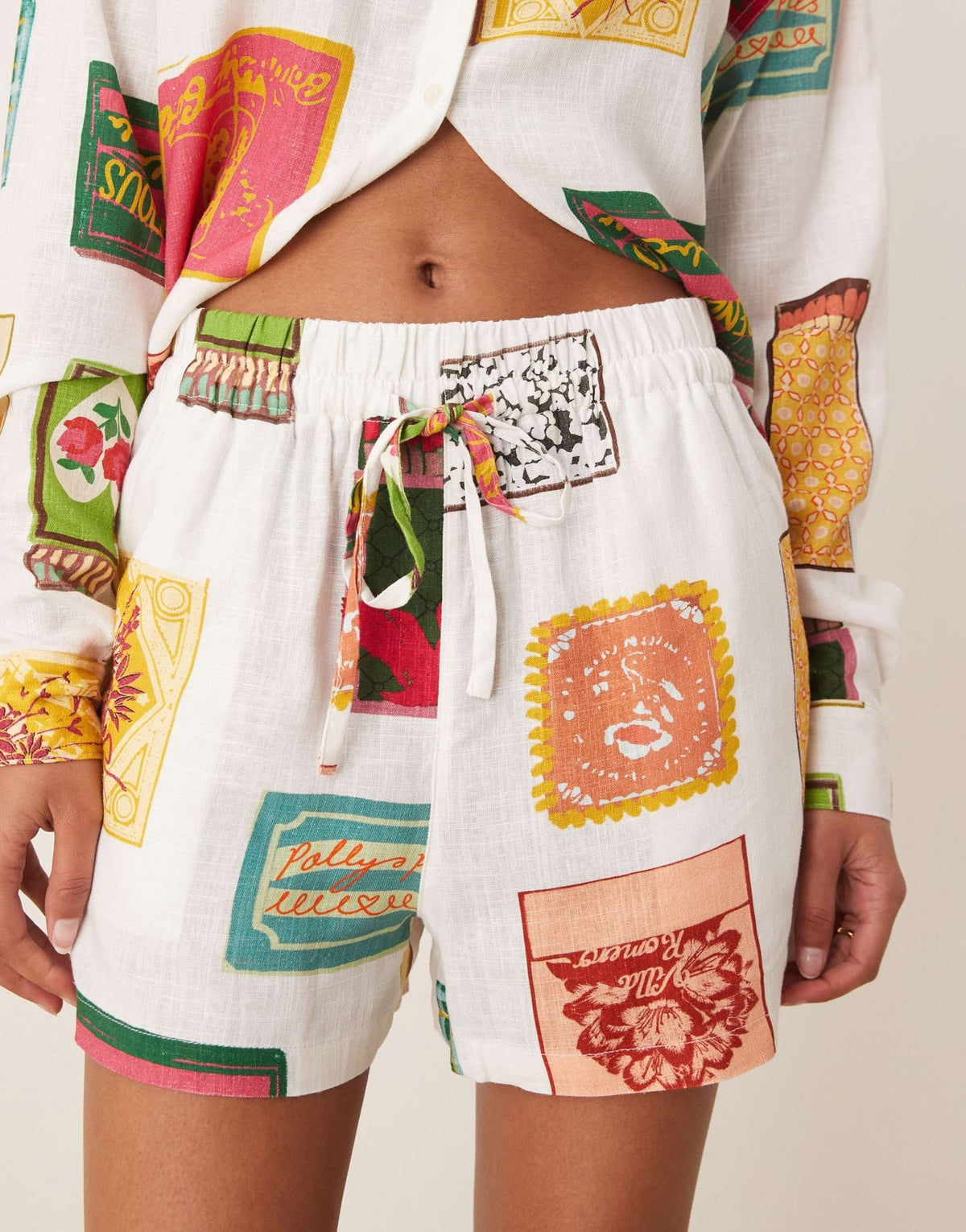 ASOS DESIGN pull on shorts with linen co-ord in matchbox print - ASOS Sample Sale