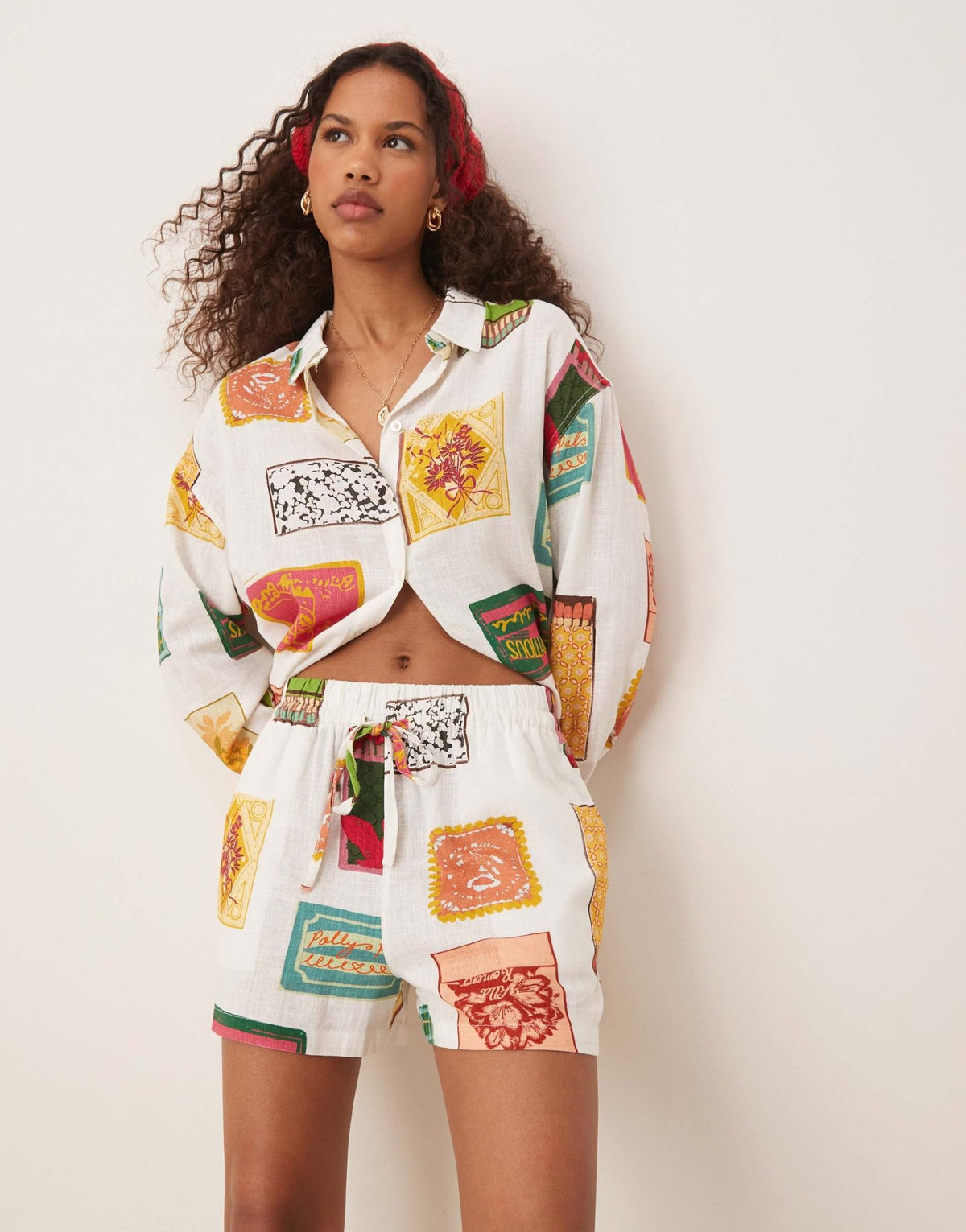 ASOS DESIGN pull on shorts with linen co-ord in matchbox print - ASOS Sample Sale
