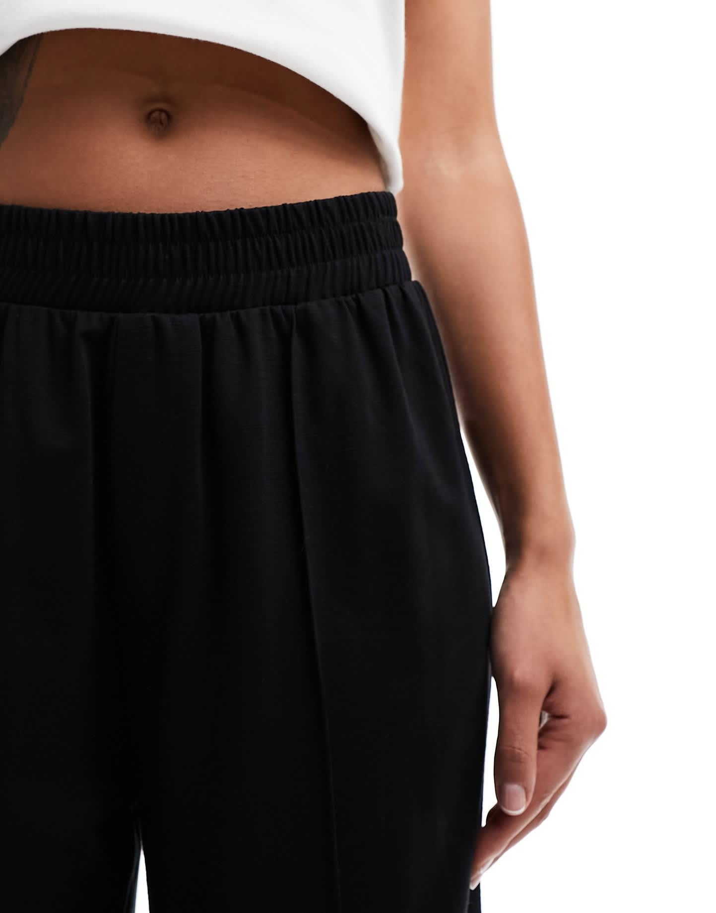 ASOS DESIGN pull on slub wide leg trouser in black - ASOS Sample Sale