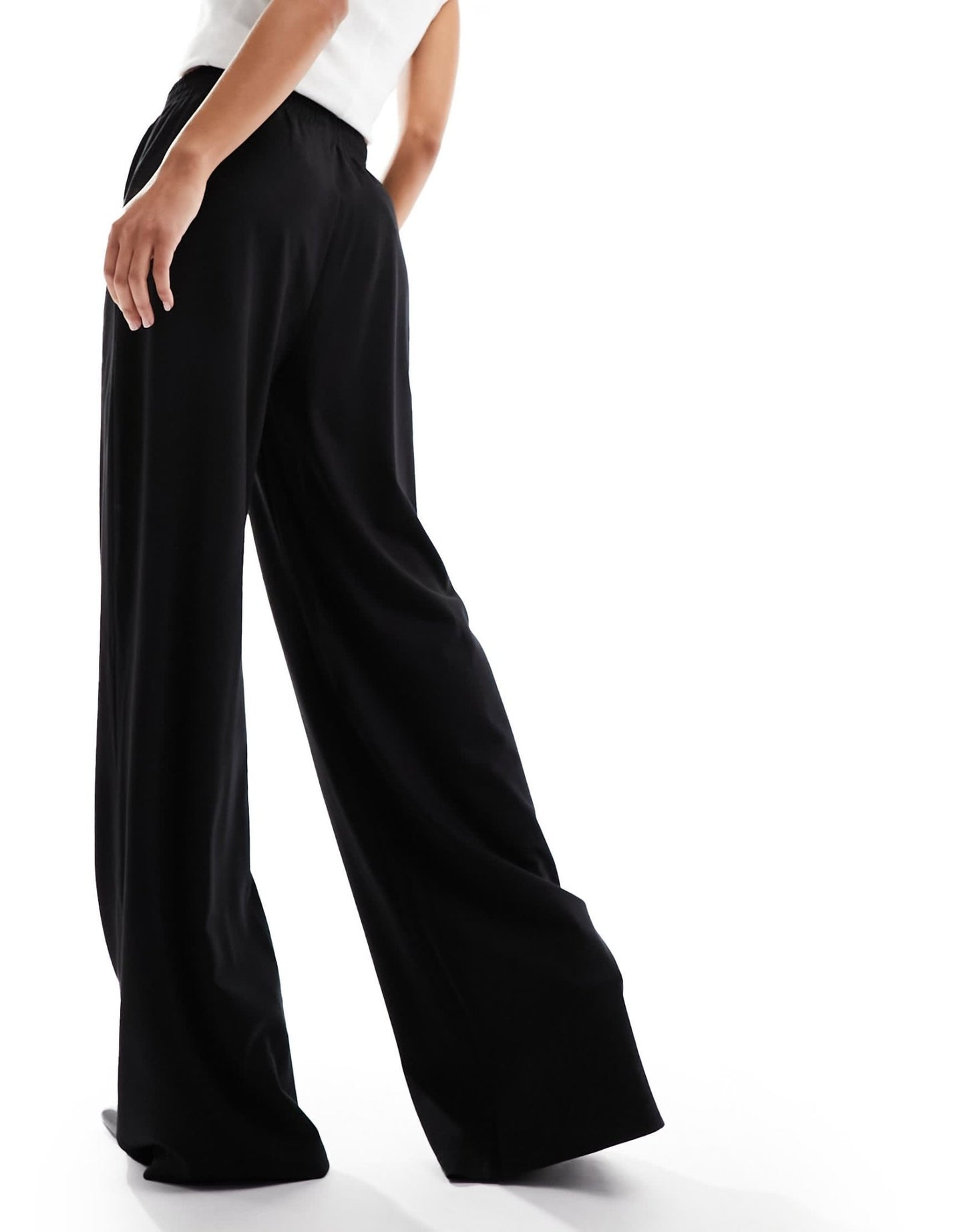 ASOS DESIGN pull on slub wide leg trouser in black - ASOS Sample Sale