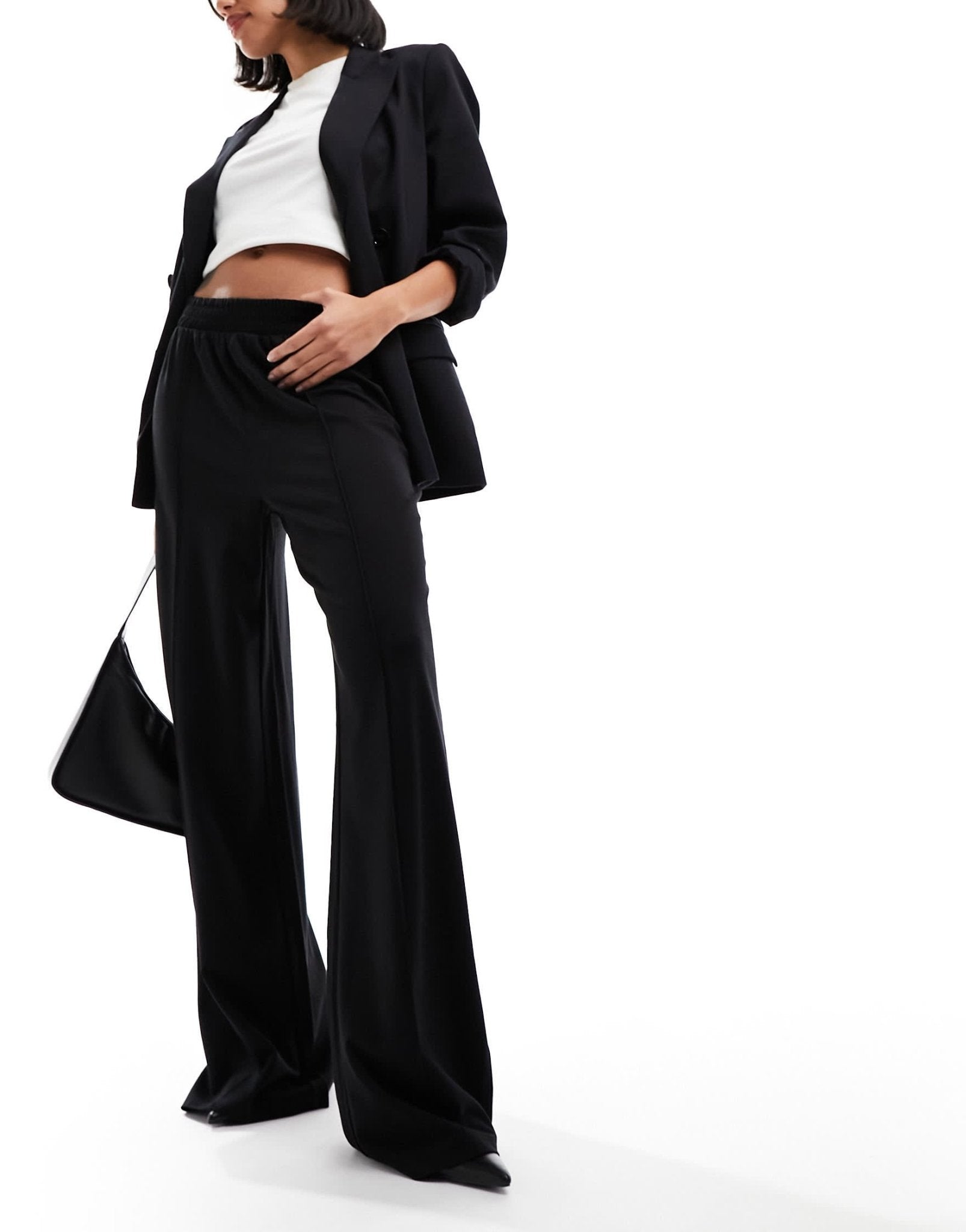 ASOS DESIGN pull on slub wide leg trouser in black - ASOS Sample Sale