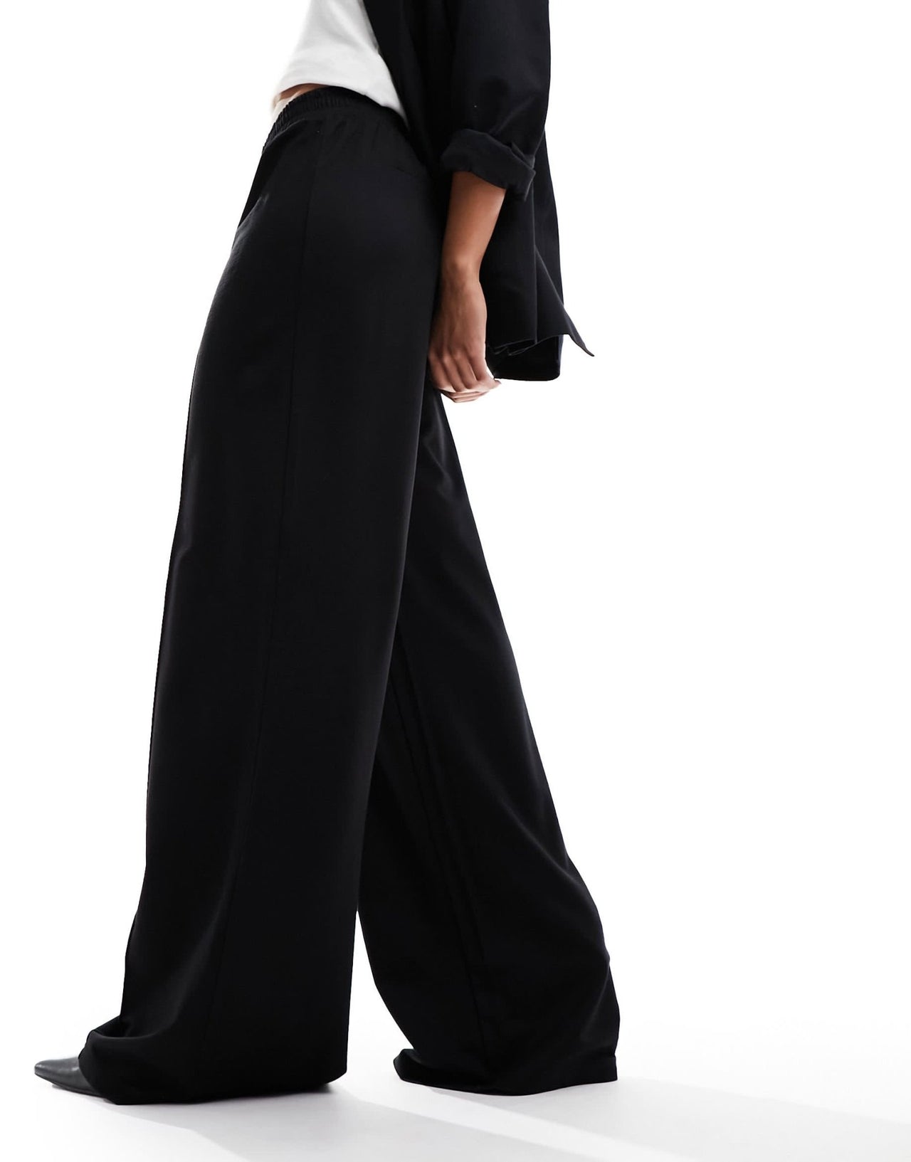 ASOS DESIGN pull on slub wide leg trouser in black - ASOS Sample Sale
