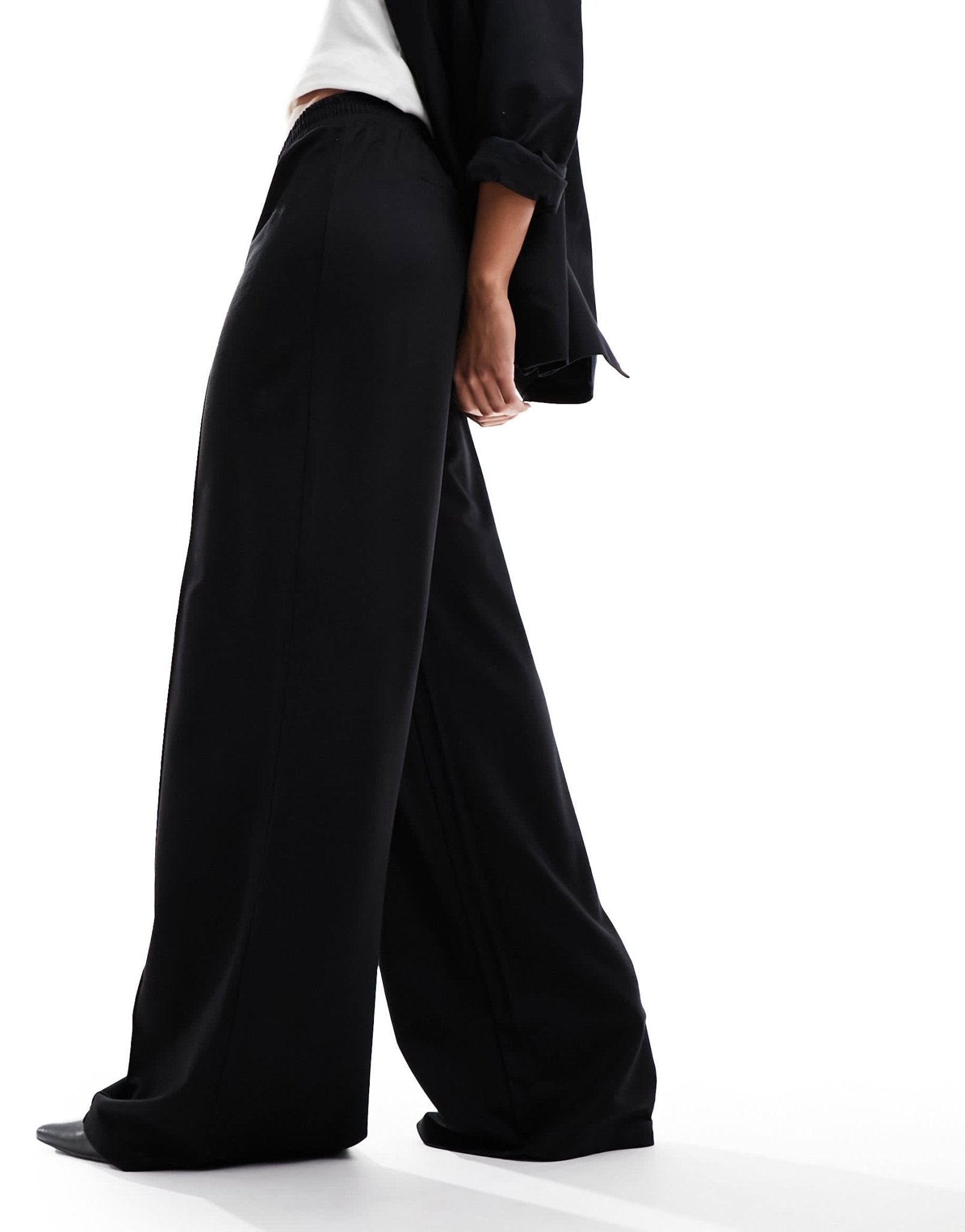 ASOS DESIGN pull on slub wide leg trouser in black - ASOS Sample Sale