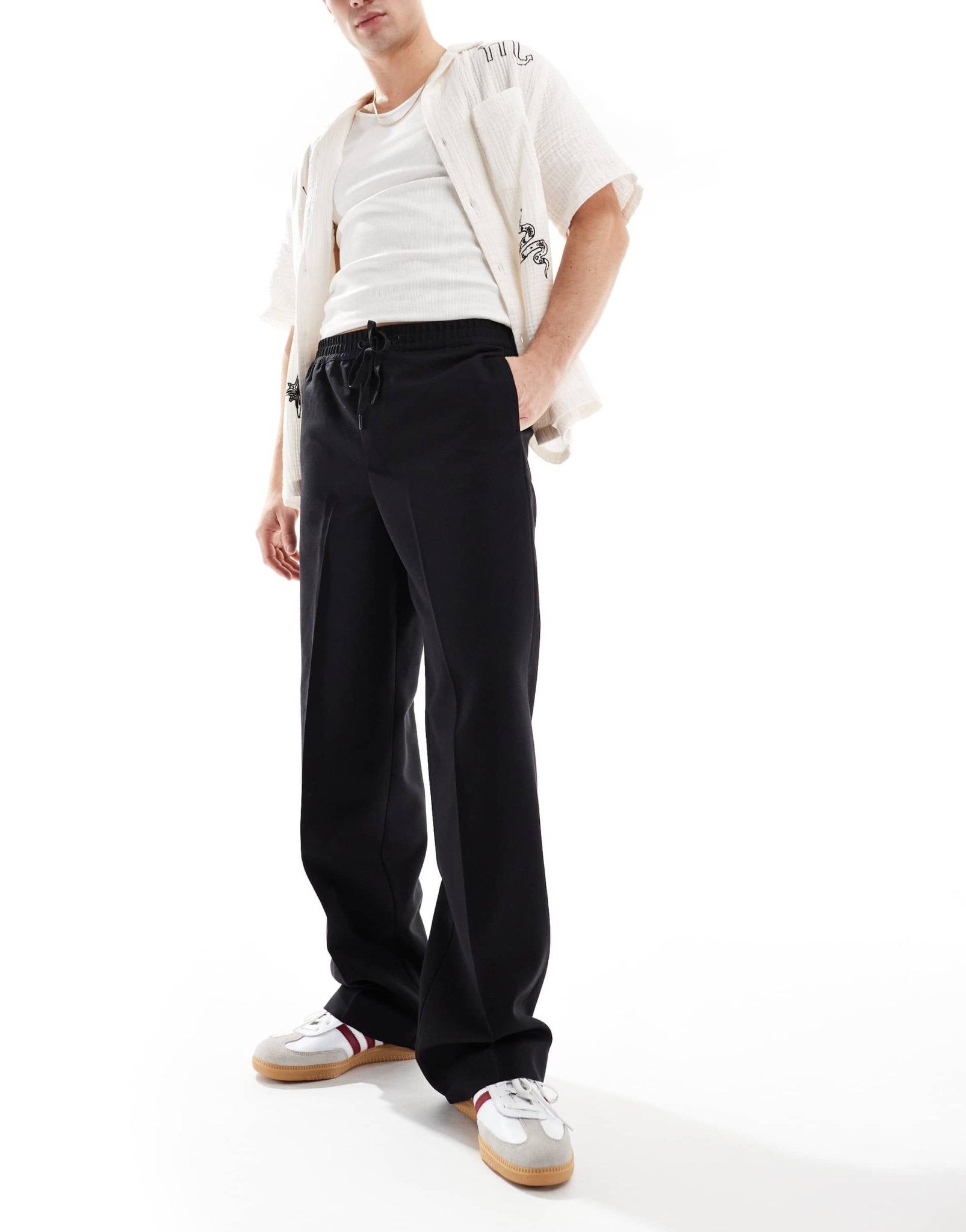 ASOS DESIGN pull on smart wide leg trousers in black - ASOS Sample Sale